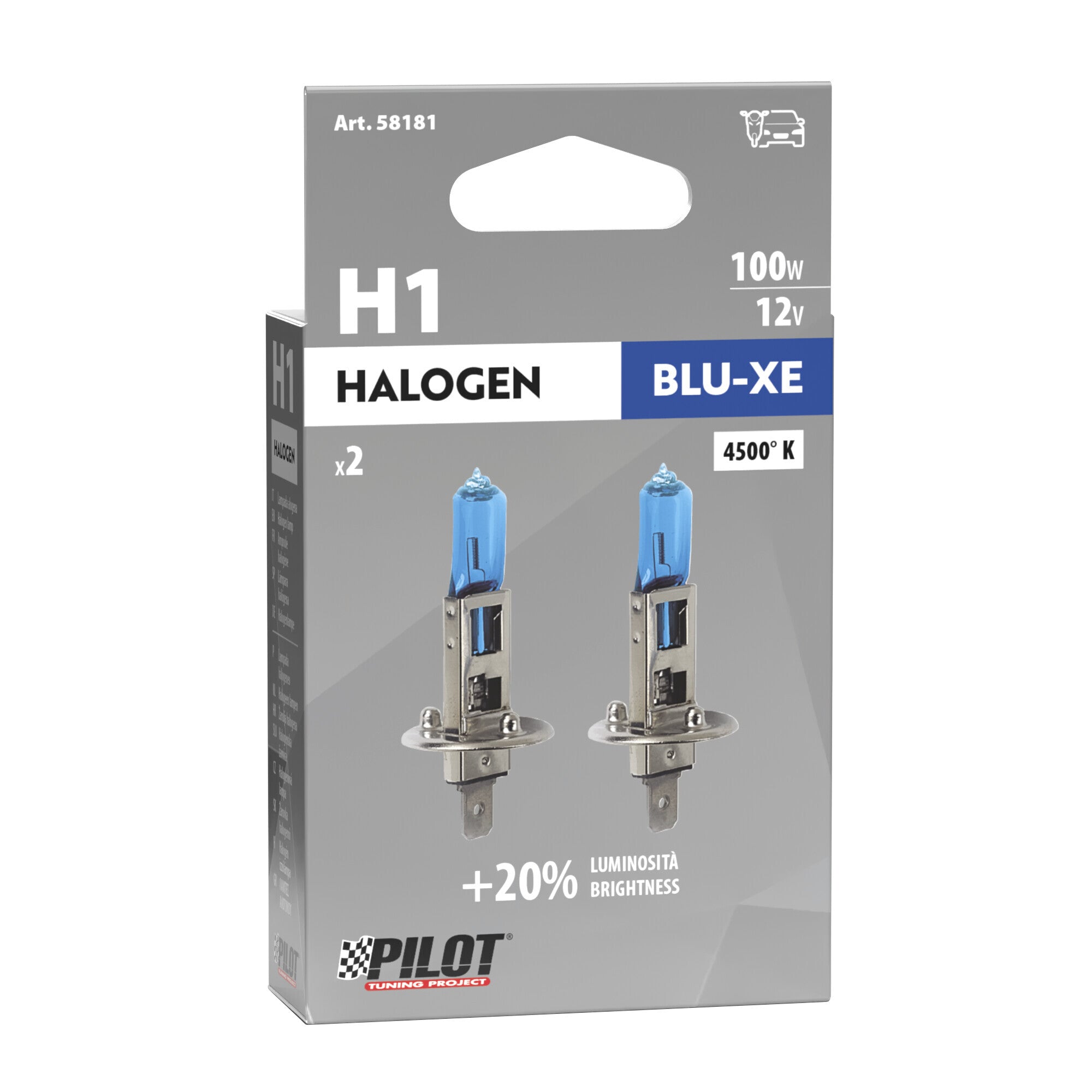12V Lampada alogena Blu-Xe - H1 - 100W - P14,5s - 2 pz - Scatola