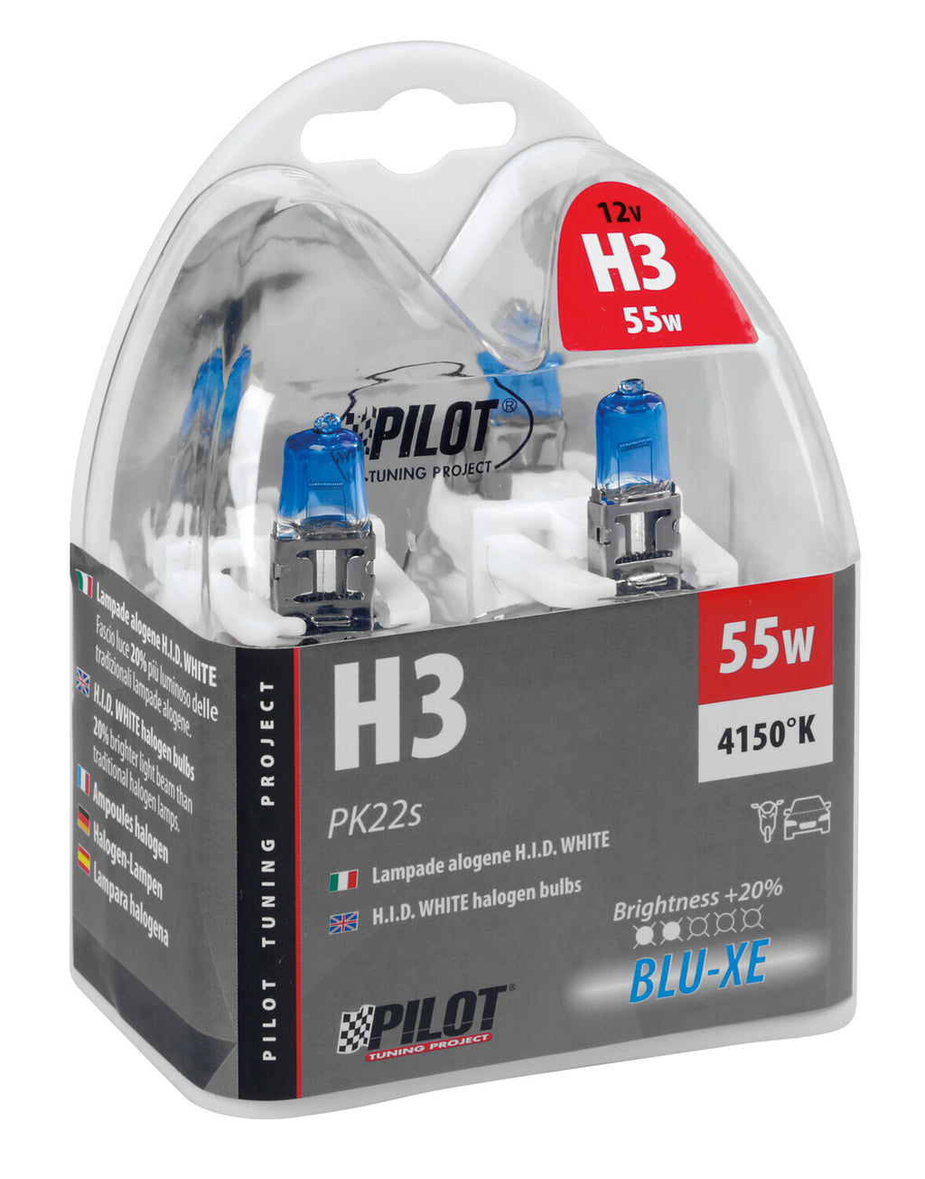 12V Lampada alogena Blu-Xe - H3 - 55W - PK22s - 2 pz - Scatola