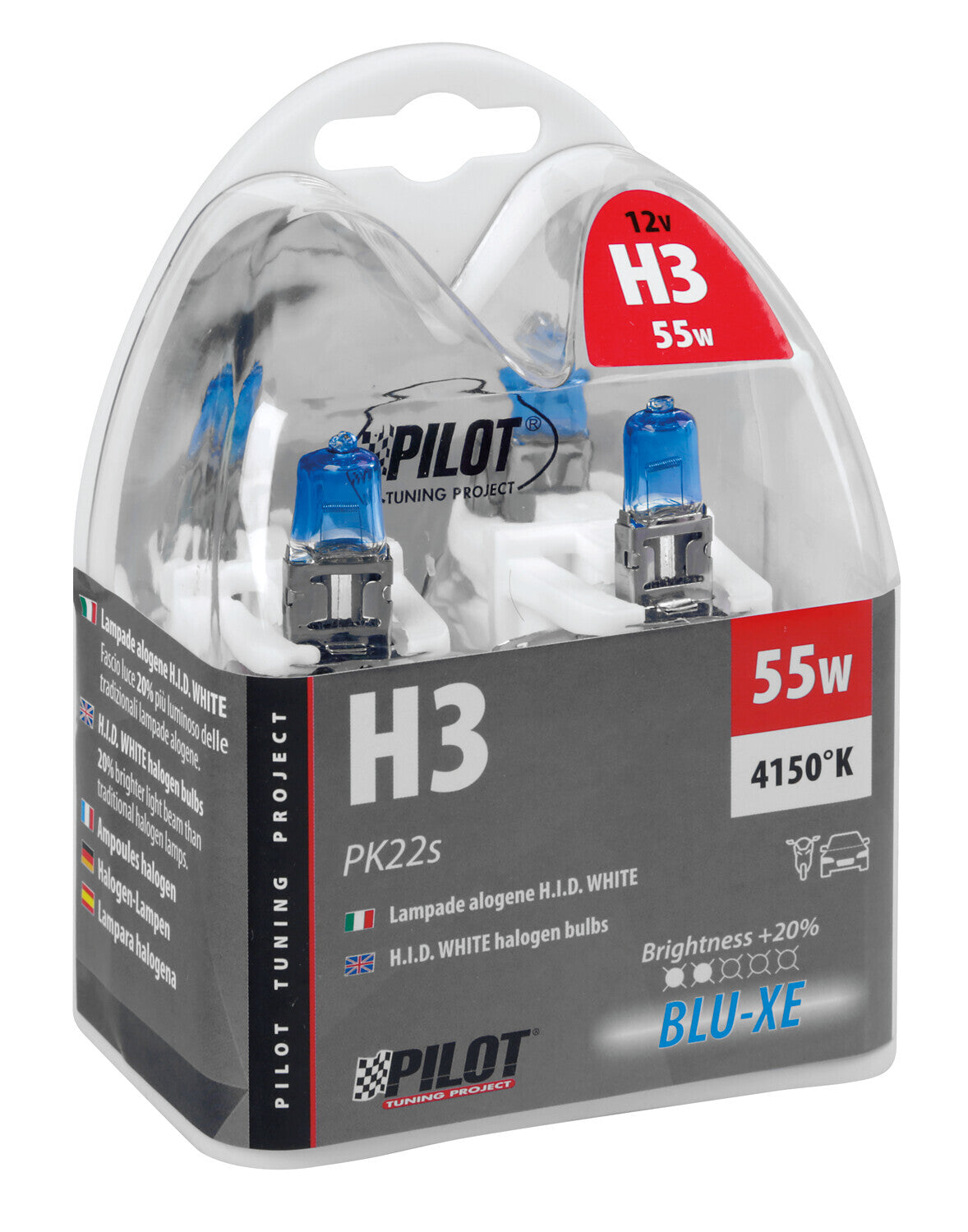 12V Lampada alogena Blu-Xe - H3 - 55W - PK22s - 2 pz - Scatola