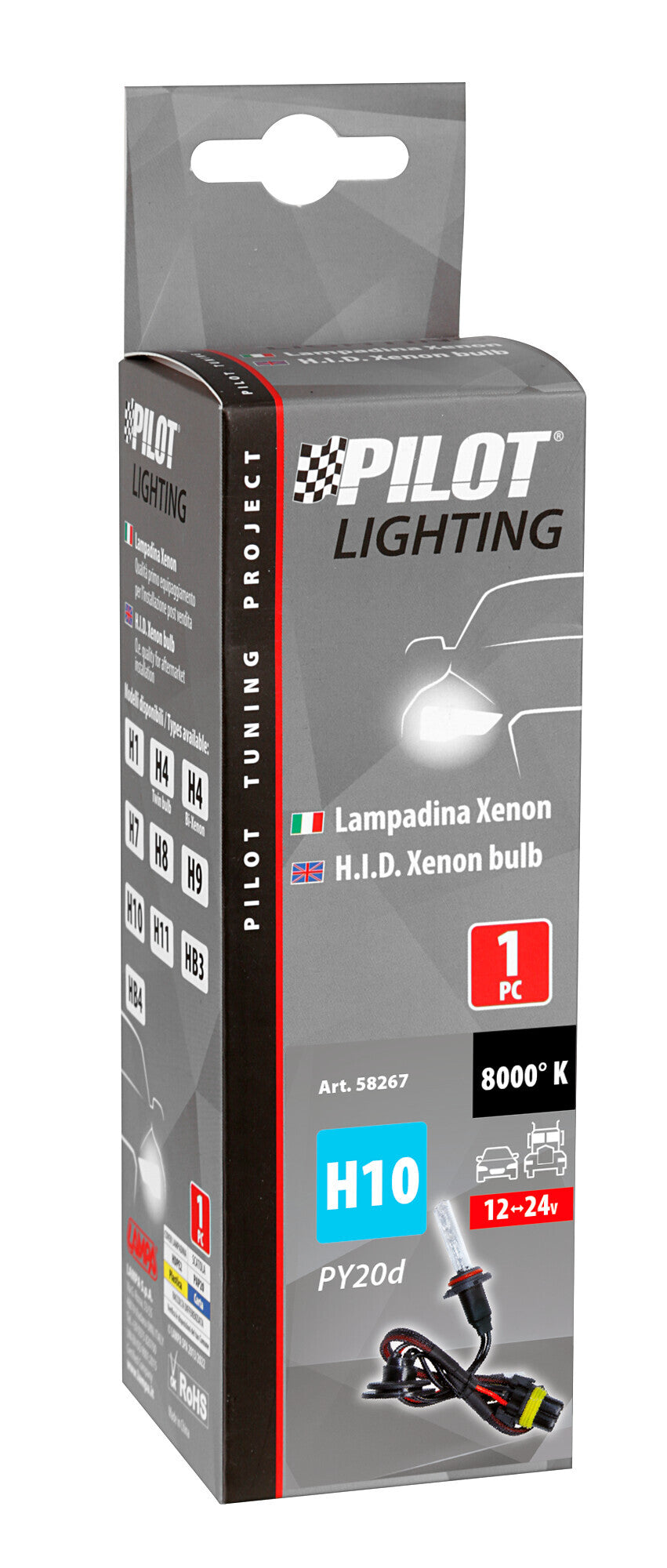12/24V Lampadina HID Xenon 8.000K - H10 - 1 pz - Scatola