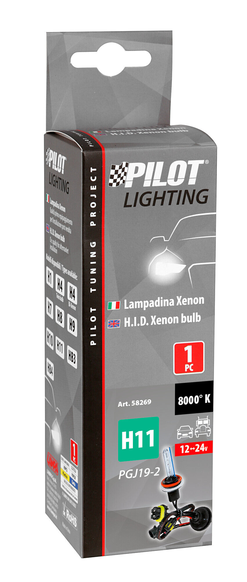 12/24V Lampadina HID Xenon 8.000K - H11 - 1 pz - Scatola