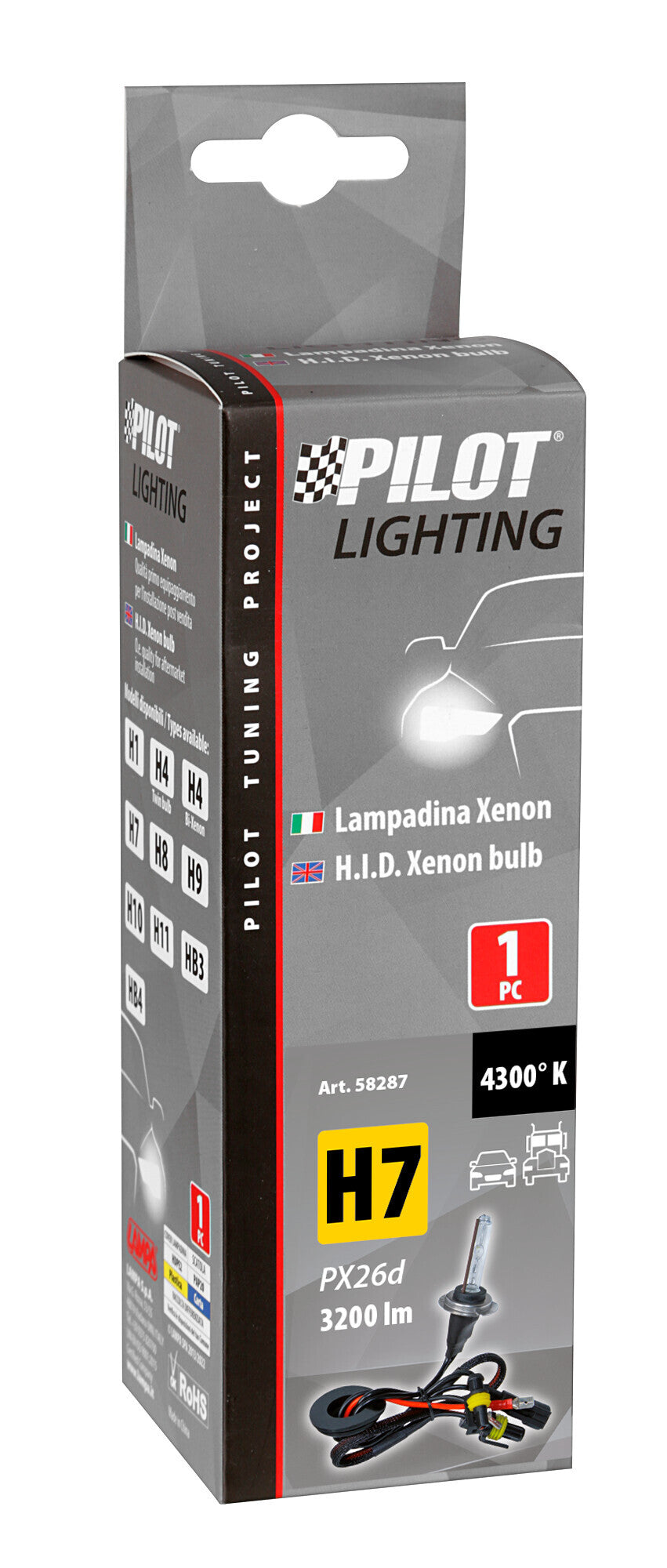 12/24V Lampadina HID Xenon 4.300K - H7 - 1 pz - Scatola