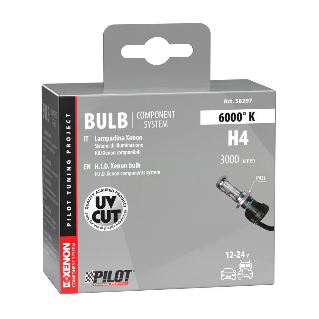12/24V Lampadina HID Xenon 6.000K - H4 - 1 pz - Scatola - (Bi-Xenon)