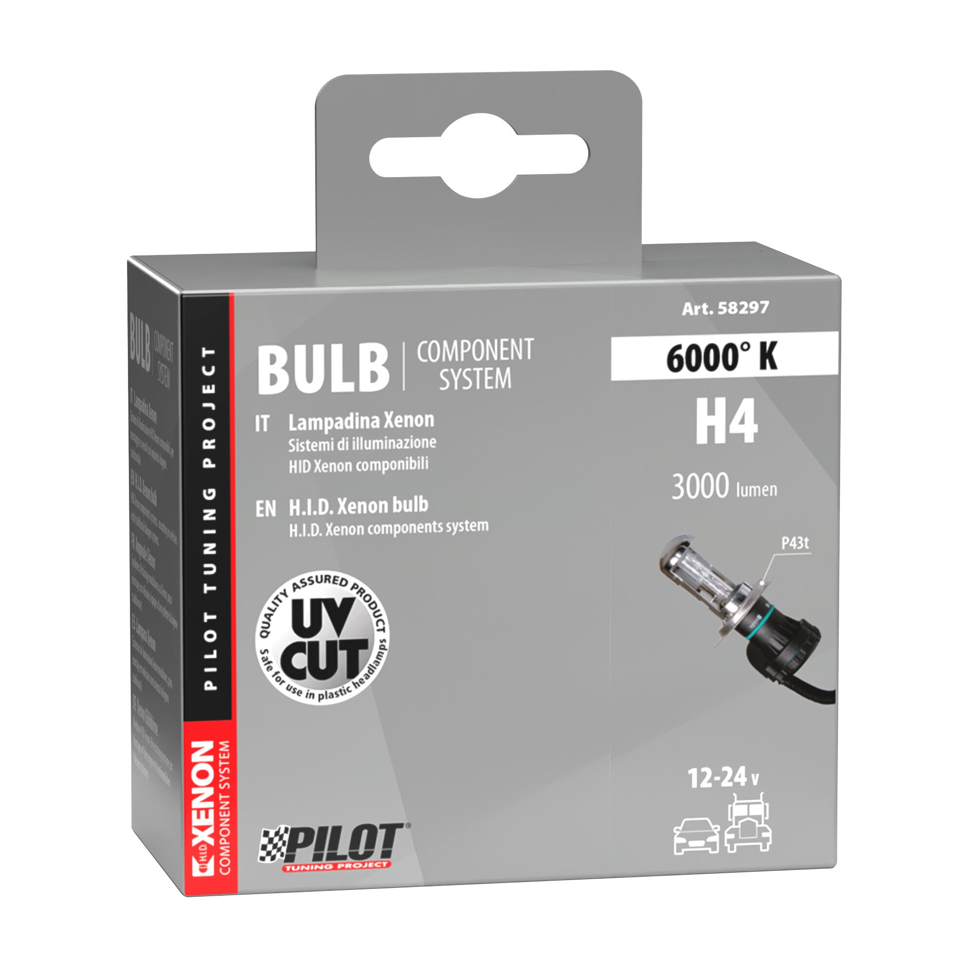 12/24V Lampadina HID Xenon 6.000K - H4 - 1 pz - Scatola - (Bi-Xenon)