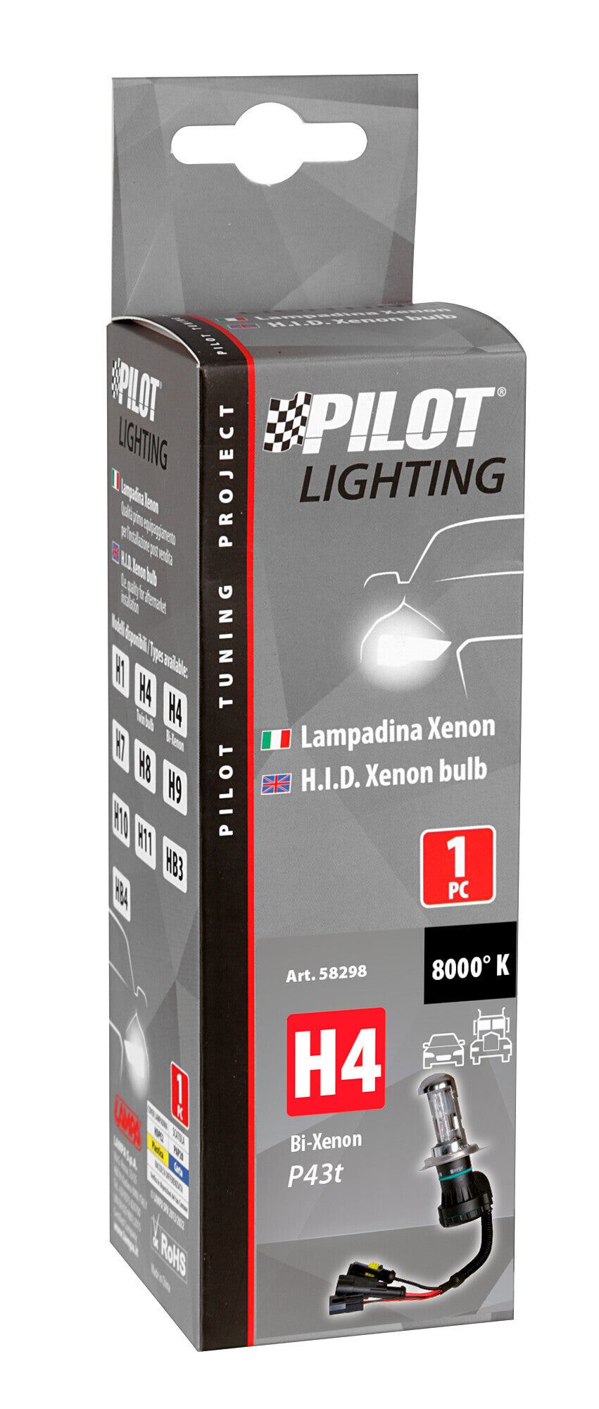 12/24V Lampadina HID Xenon 8.000K - H4 - 1 pz - Scatola - (Bi-Xenon)