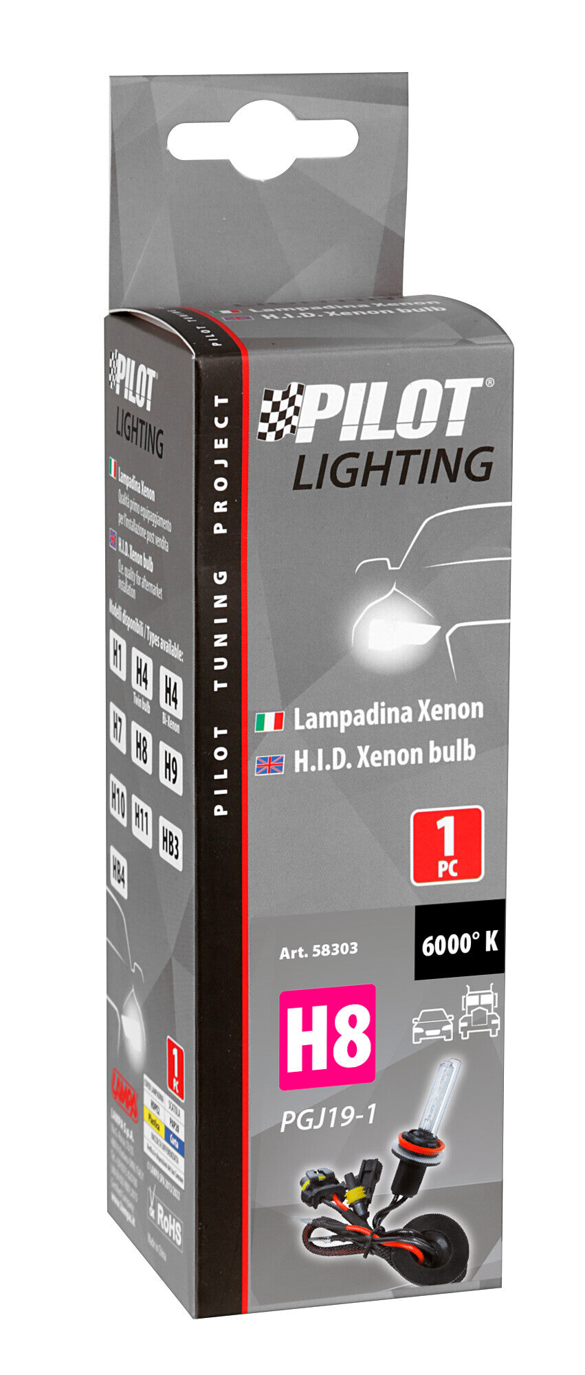 12/24V Lampadina HID Xenon 6.000K - H8 - 1 pz - Scatola