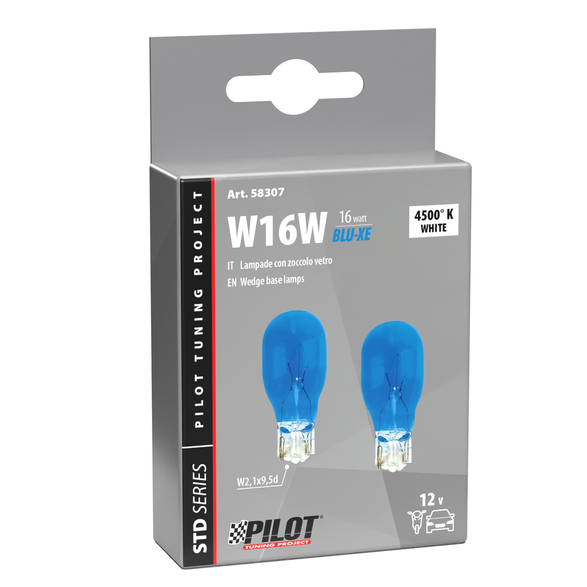 12V Lampada con zoccolo vetro Blu-Xe - (W16W) - 16W - W2,1x9,5d - 2 pz - Scatola