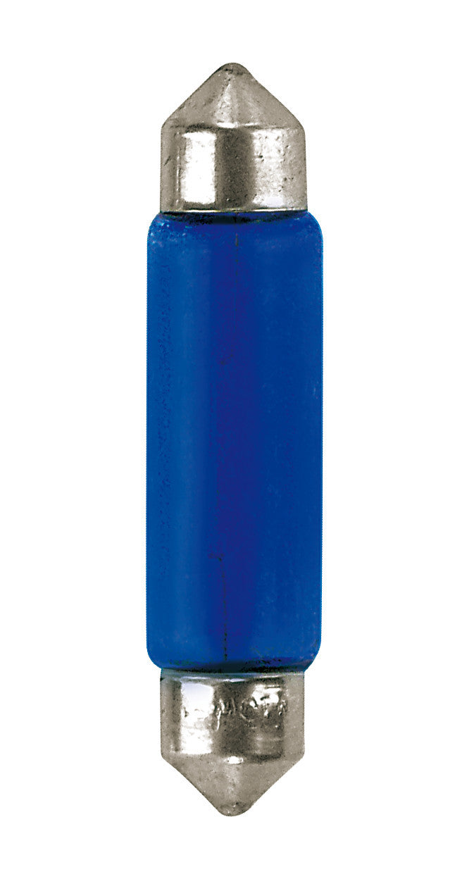 12V Blue Dyed Glass, Lampada siluro - 11x44 mm - 10W - SV8,5-8 - 2 pz - Scatola