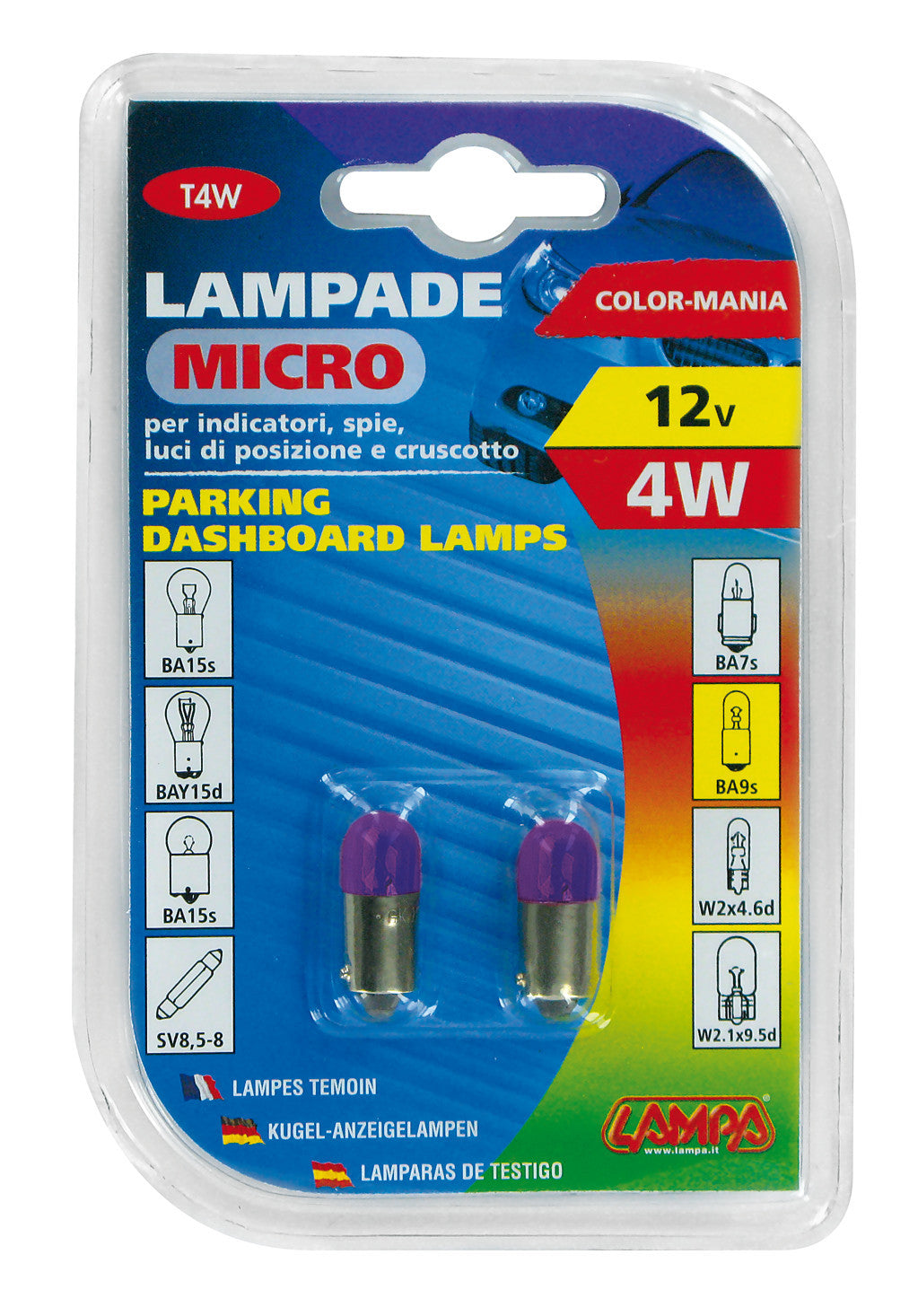 12V Lampada micro - (T4W) - 4W - BA9s - 2 pz - D/Blister - Viola
