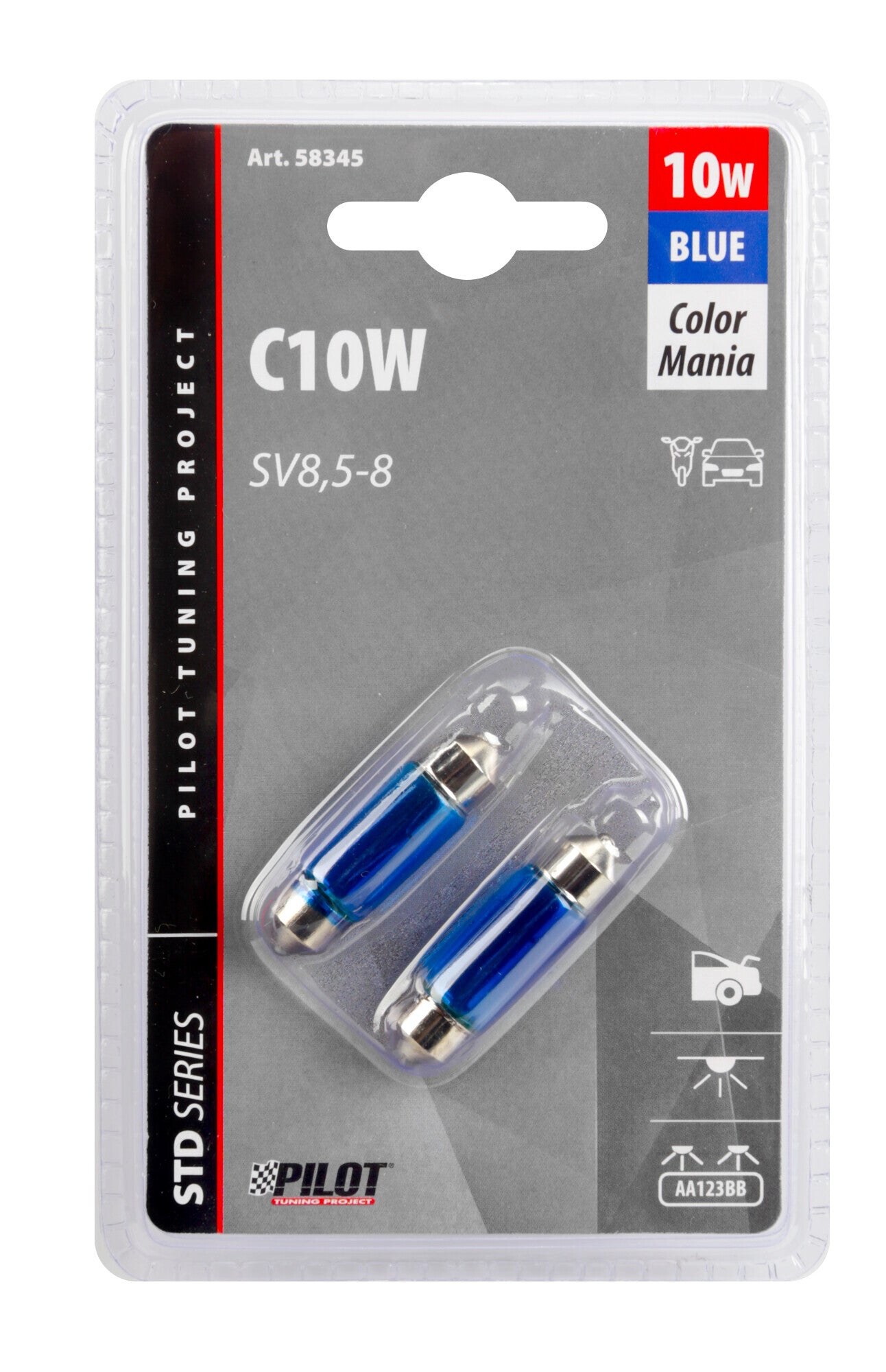 12V Lampada siluro - (C10W) - 11x35 mm - 10W - SV8,5-8 - 2 pz - D/Blister - Blu