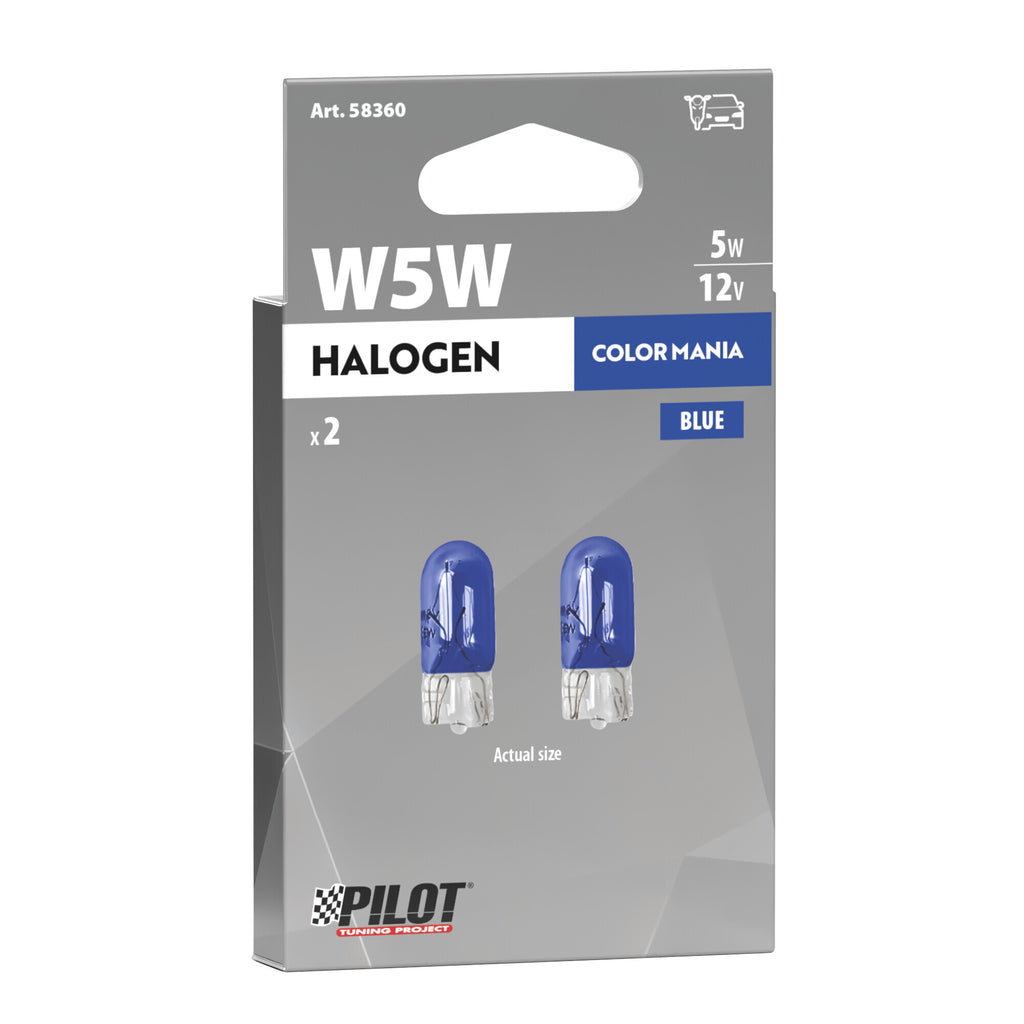 12V Lampada con zoccolo vetro - (W5W) - 5W - W2,1x9,5d - 2 pz - Scatola - Blu