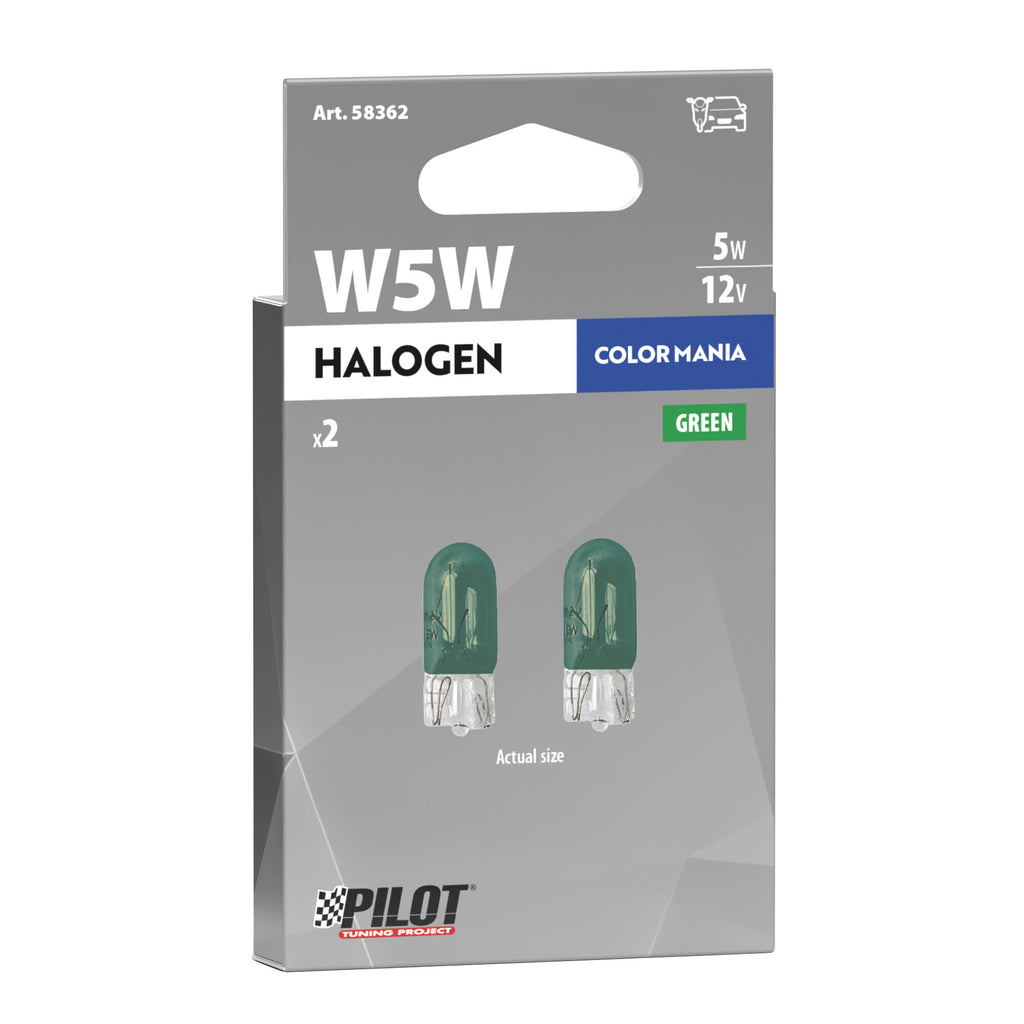 12V Lampada con zoccolo vetro - (W5W) - 5W - W2,1x9,5d - 2 pz - Scatola - Verde