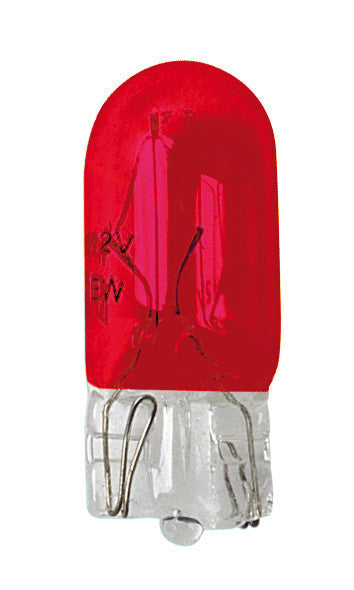 12V Lampada con zoccolo vetro - (W5W) - 5W - W2,1x9,5d - 2 pz - Scatola - Rosso