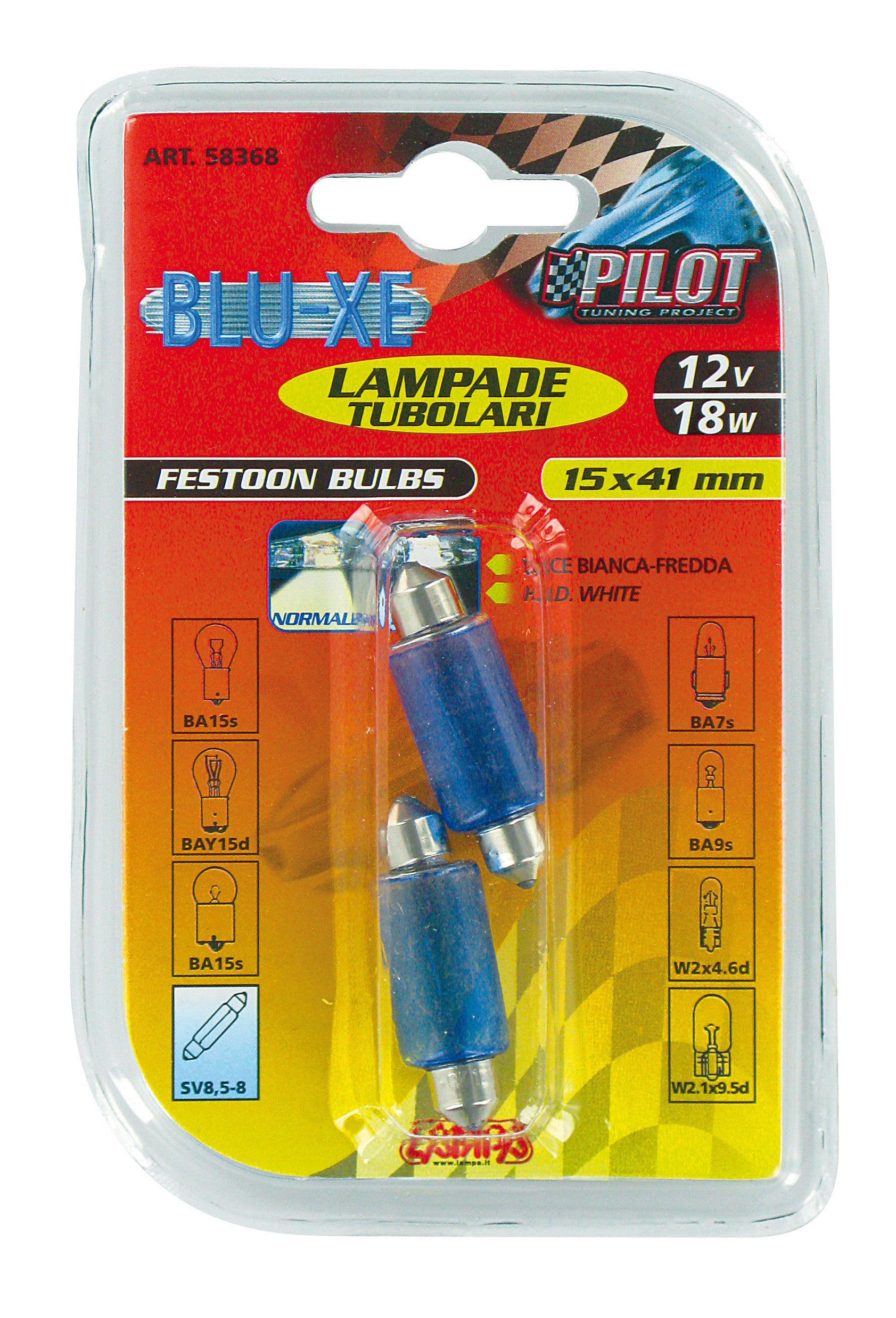 12V Lampada siluro Blu-Xe - 15x41 mm - 18W - SV8,5-8 - 2 pz - D/Blister