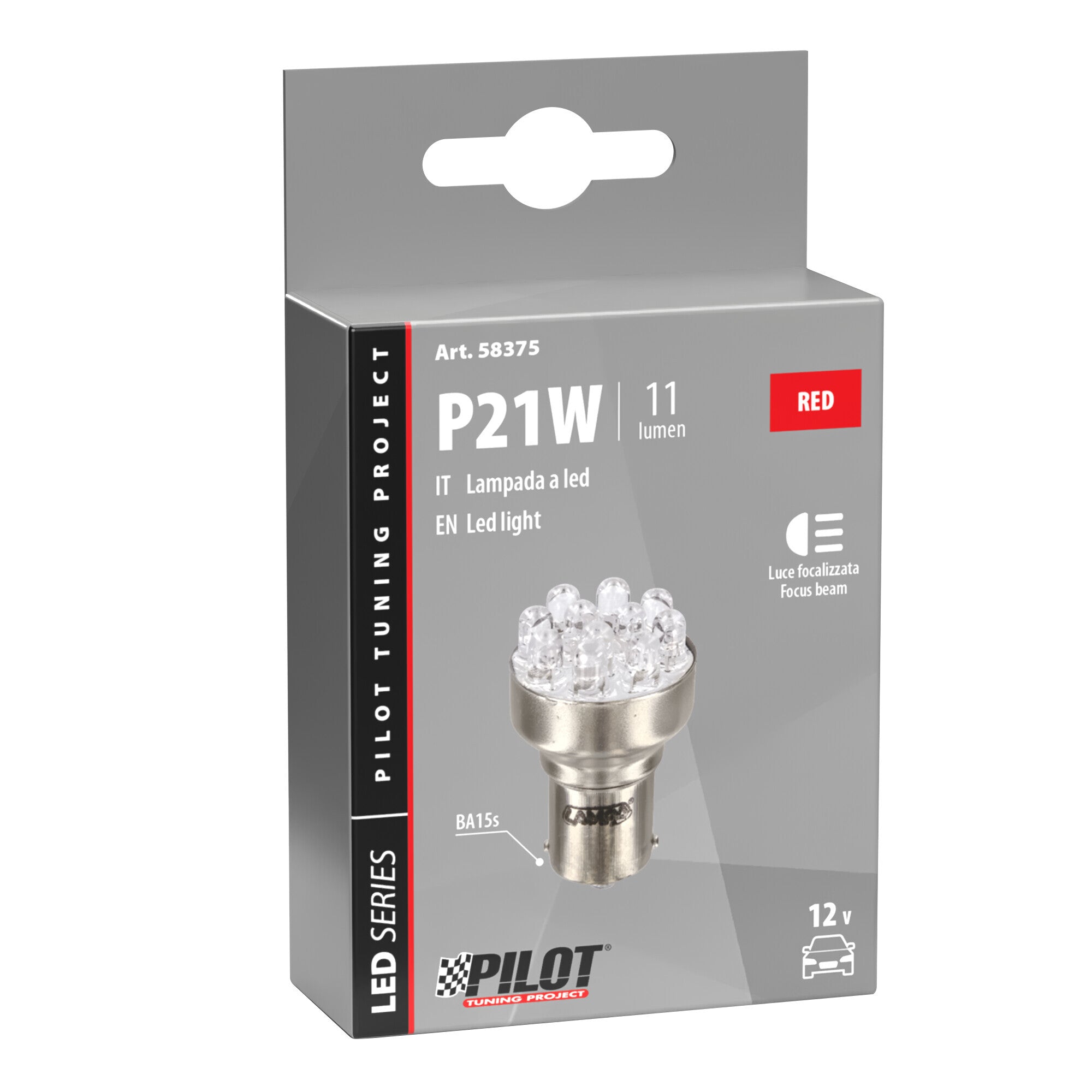 12V Lampada Multi-Led 11 Led - (P21W) - BA15s - 1 pz - Scatola - Rosso