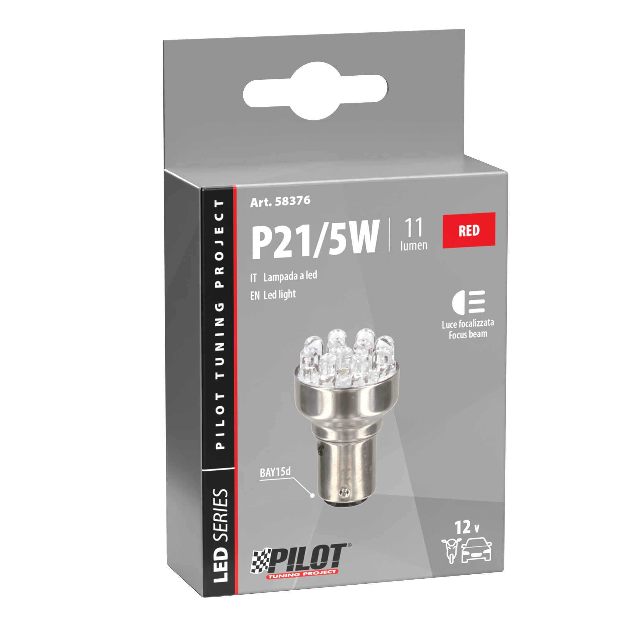 12V Lampada Multi-Led 11 Led - (P21/5W) - BAY15d - 1 pz - Scatola - Rosso