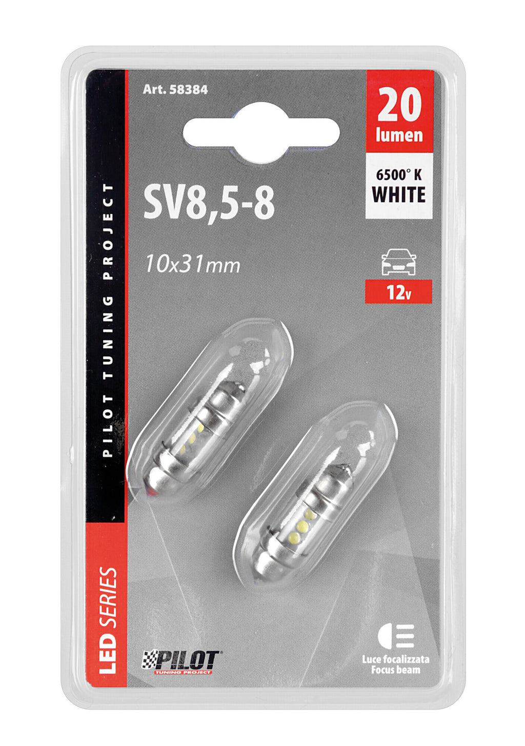 12V Led Series - 3 Led - 10x31 mm - SV8,5-8 - 2 pz - Scatola - Bianco
