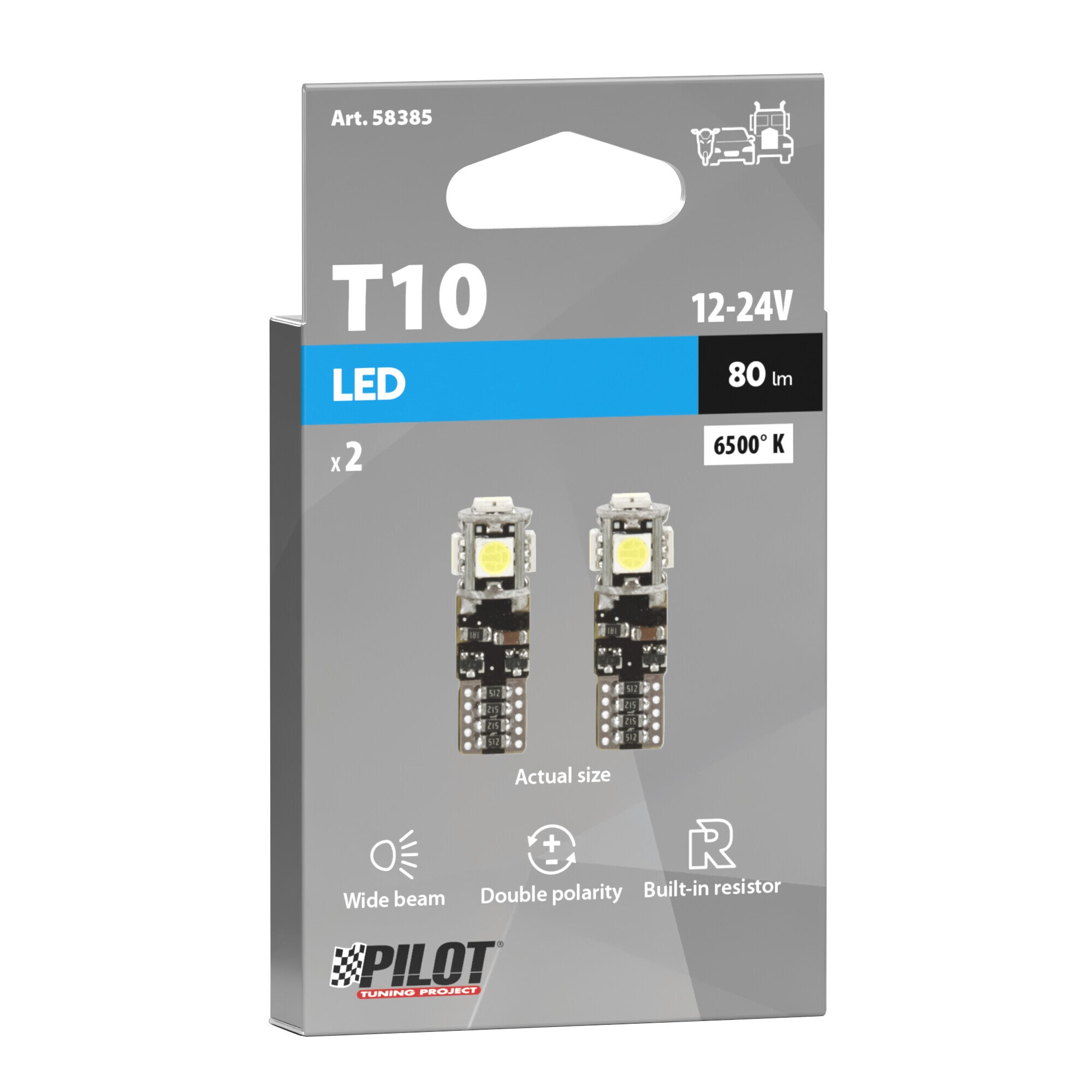 12/24V Led series - 5 Led SMD - (T10) - W2,1x9,5d - 2 pz - Scatola - Bianco - Doppia polarità - Resistenza incorporata