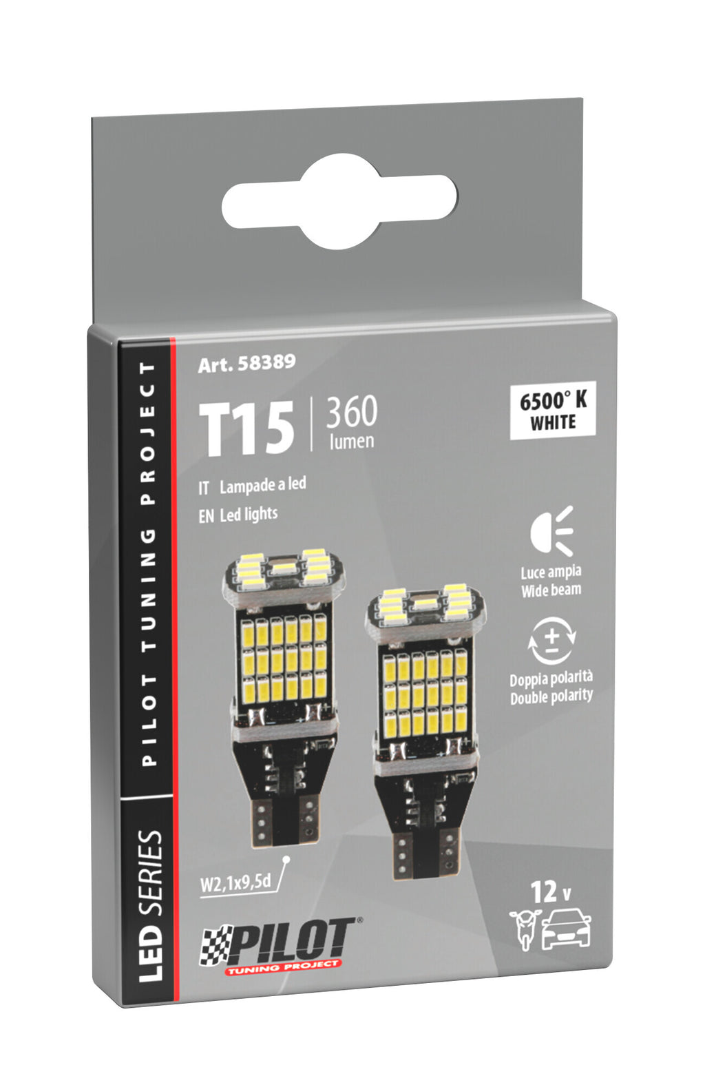 12V Led series - 45 Led SMD - (W16W) - W2,1x9,5d - 2 pz - Scatola - Bianco - Doppia polarità