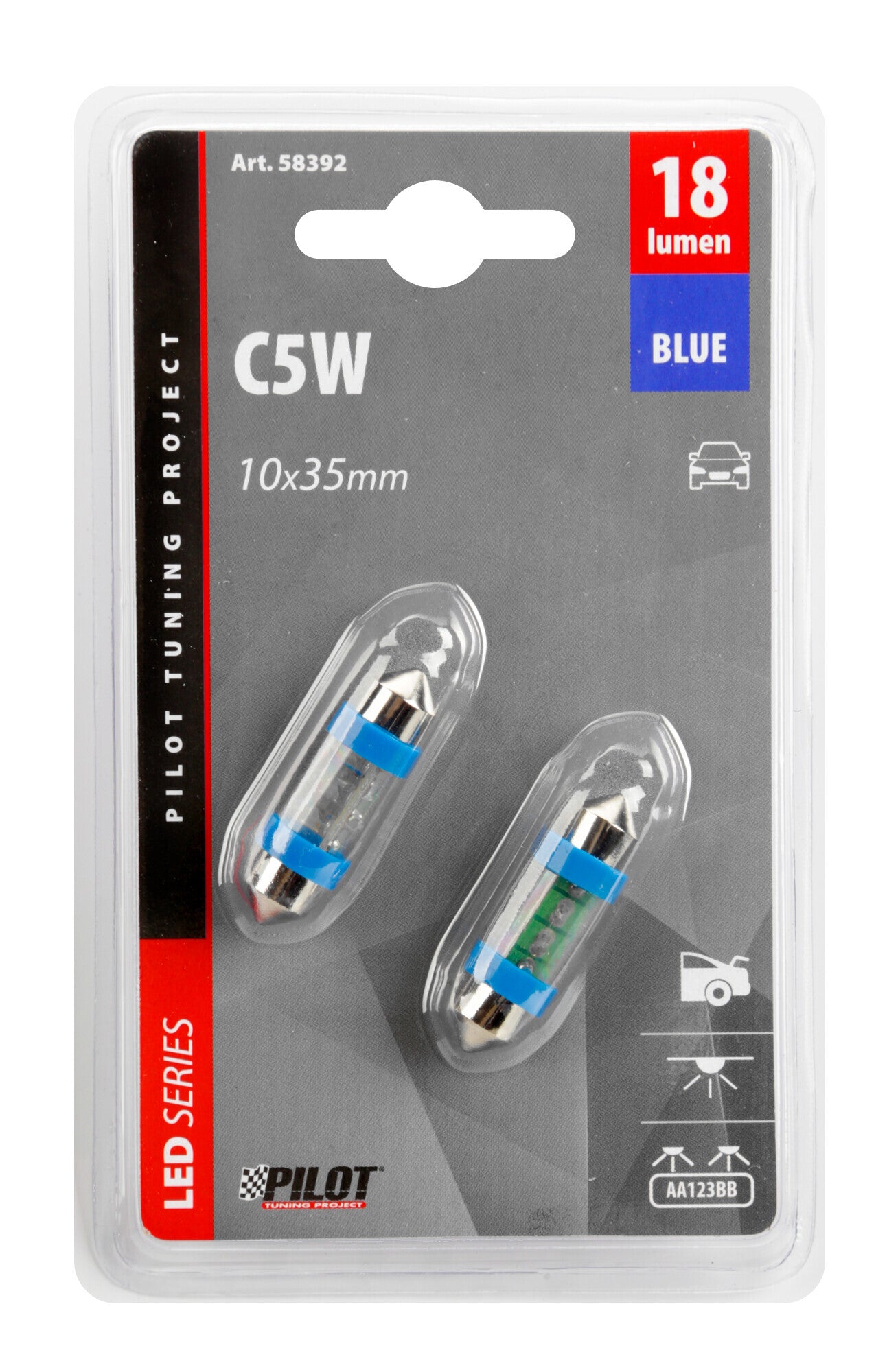 12V Led Series - 3 Led - (C5W) - 10x35 mm - SV8,5-8 - 2 pz - D/Blister - Blu