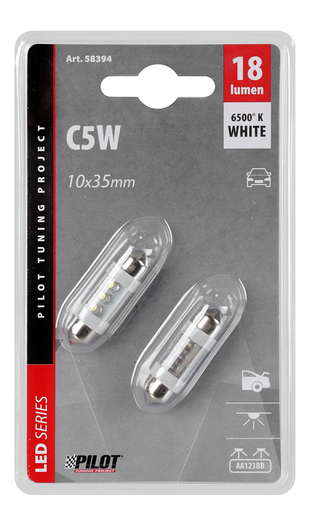 12V Led Series - 3 Led - (C5W) - 10x35 mm - SV8,5-8 - 2 pz - D/Blister - Bianco