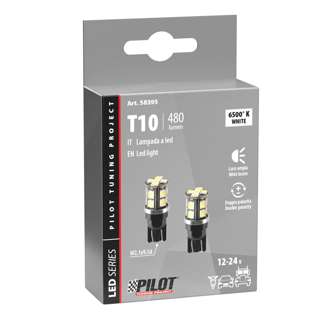 12/24V Led series - 15 Led SMD - (T10) - W2,1x9,5d - 2 pz - Scatola - Bianco - Doppia polarità