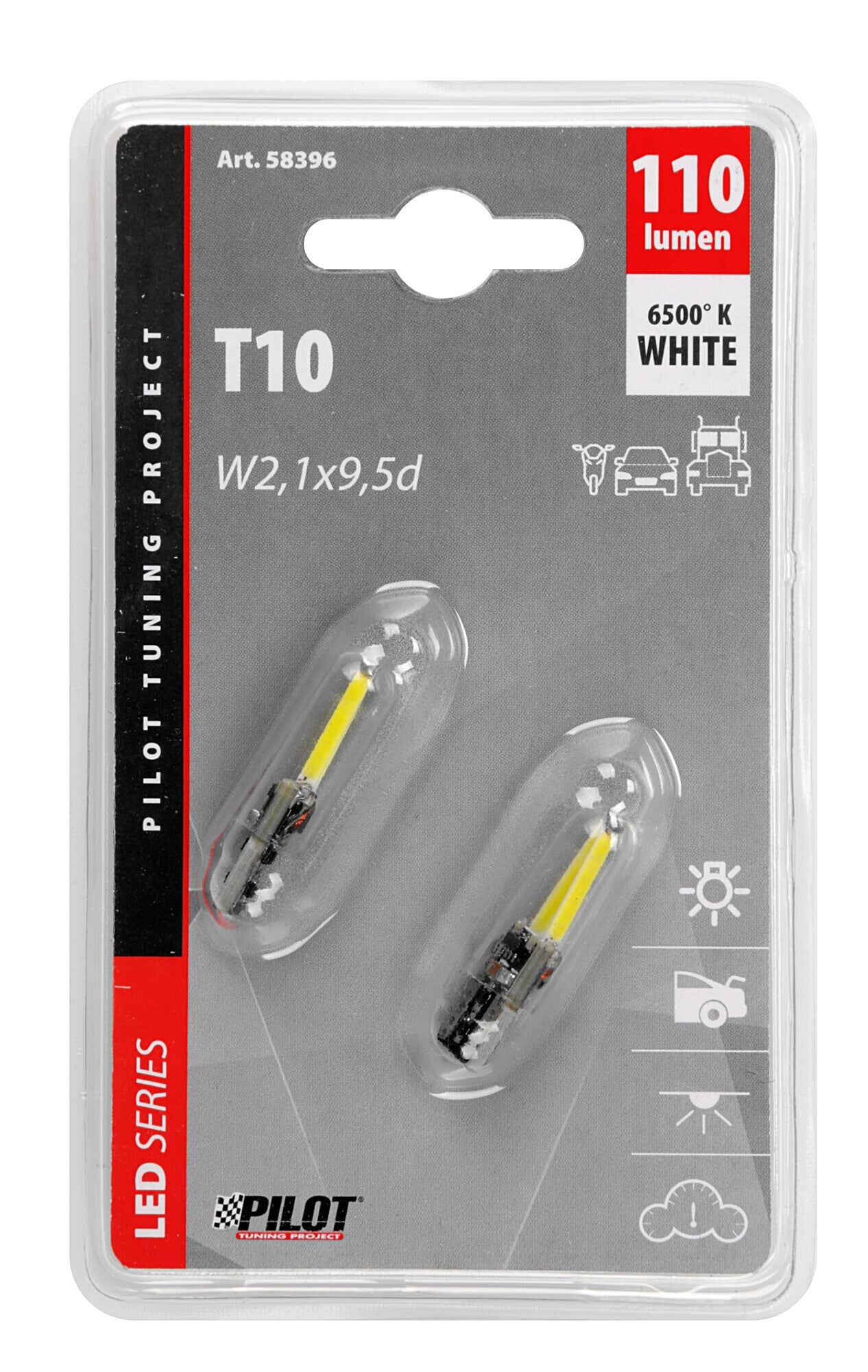 12/24V Led series - 2 Led COB - (T10) - W2,1x9,5d - 2 pz - Scatola - Bianco - Doppia polarità