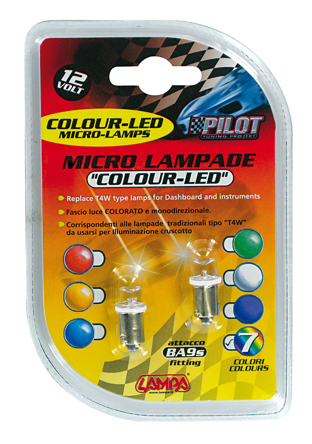 12V Led Series - 1 Led - (T4W) - BA9s - 2 pz - D/Blister - Multicolour