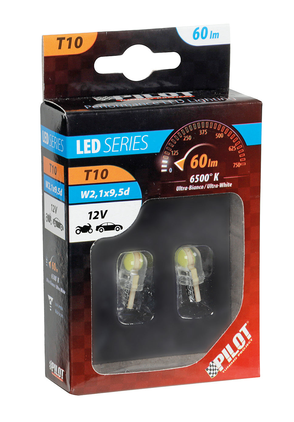12V Led series - 6 Led COB - (T10) - W2,1x9,5d - 2 pz - Scatola - Bianco