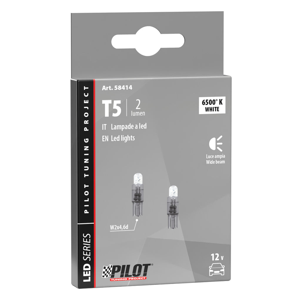 12V Micro lampada zoccolo plastica 1 Led - (T5) - W2x4,6d - 2 pz - Scatola - Bianco