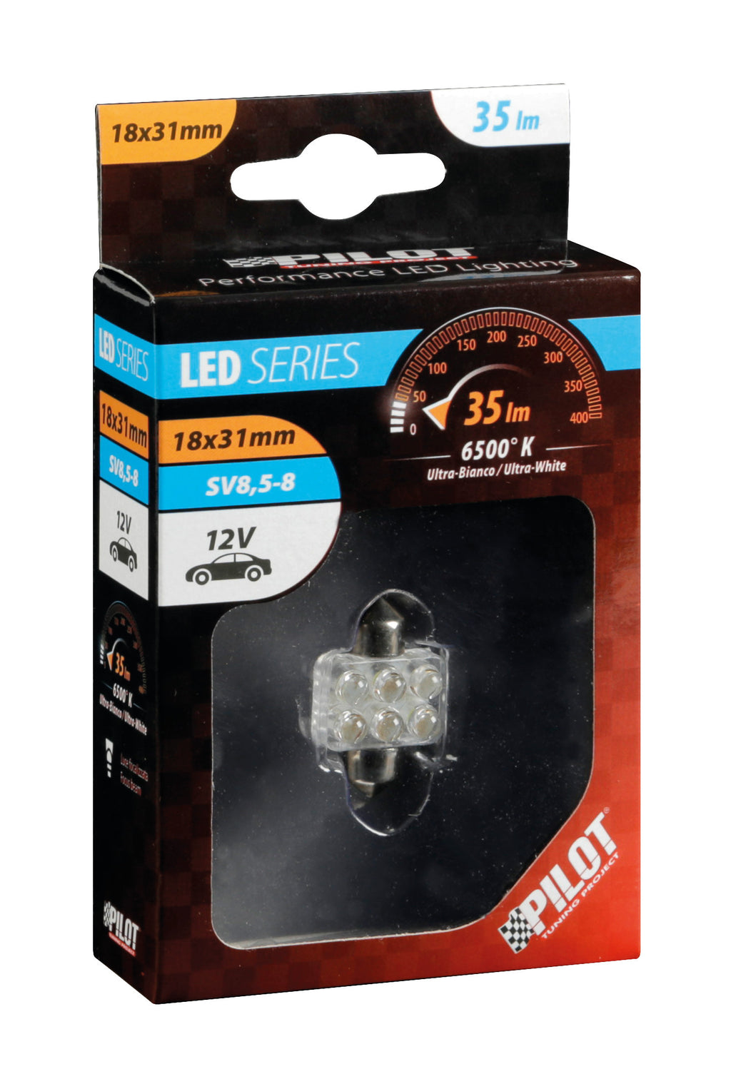 12V Led Series - 6 Led - 18x31 mm - SV8,5-8 - 1 pz - Scatola - Bianco