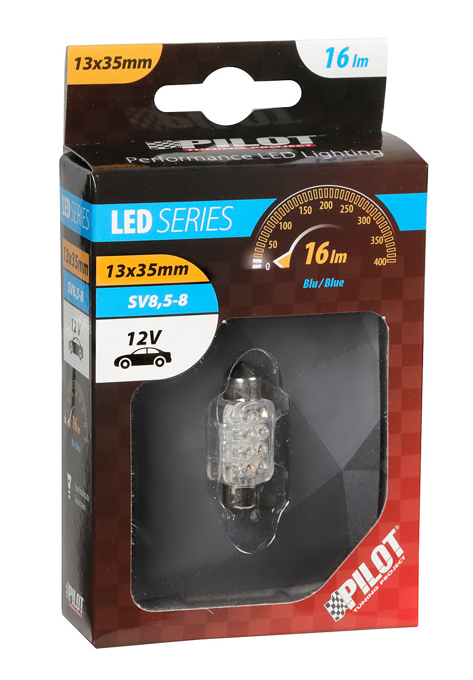 12V Led Series - 8 Led - 13x35 mm - SV8,5-8 - 1 pz - Scatola - Blu