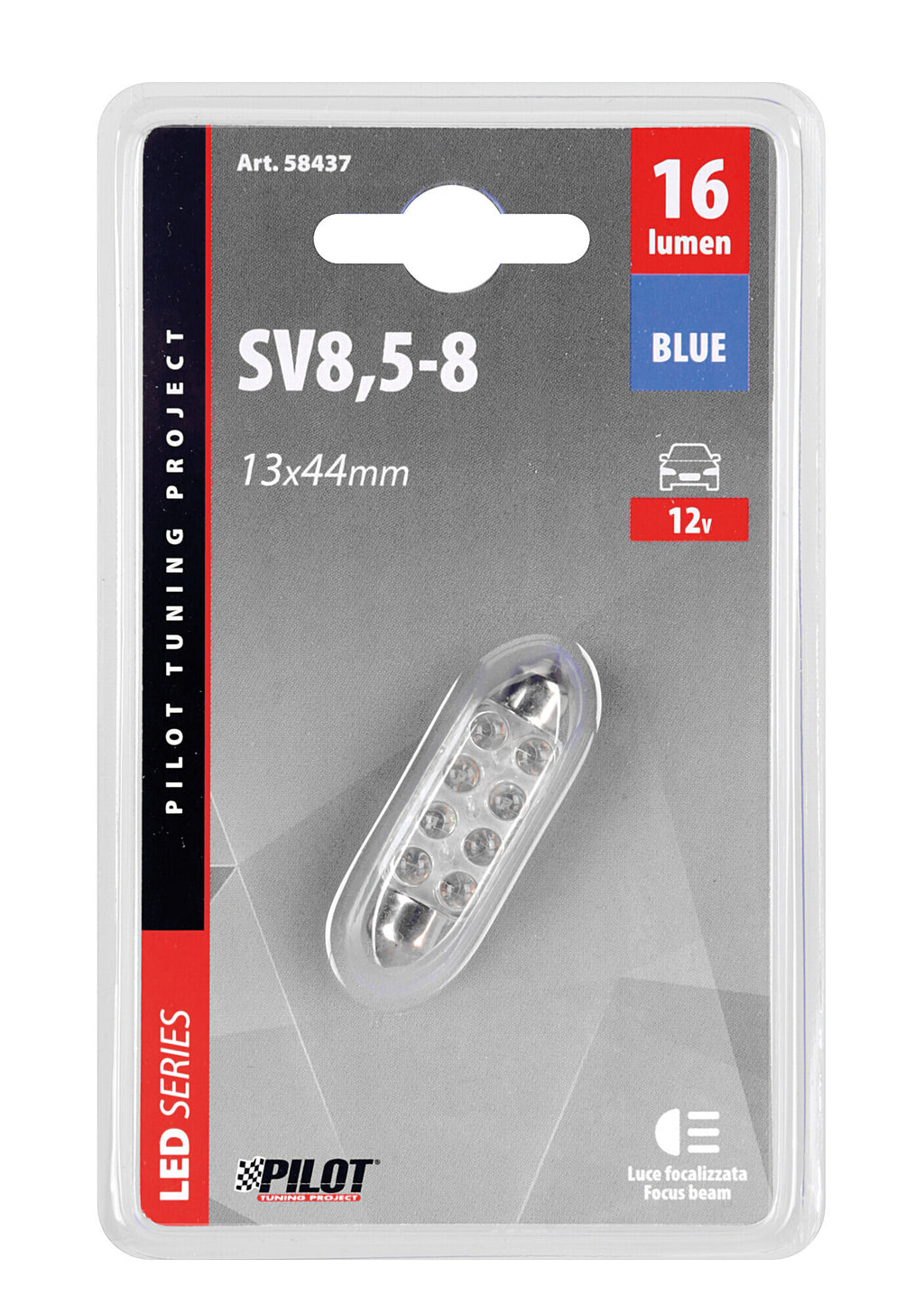 12V Led Series - 8 Led - 13x44 mm - SV8,5-8 - 1 pz - Scatola - Blu