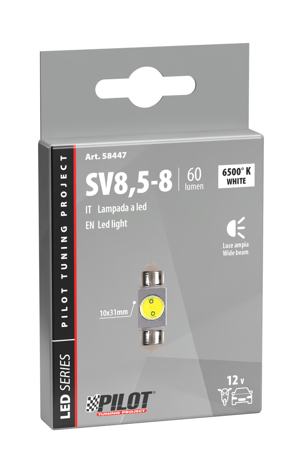12V Led Series - 1 SMD x 2 chips - 10x31 mm - SV8,5-8 - 1 pz - Scatola - Bianco