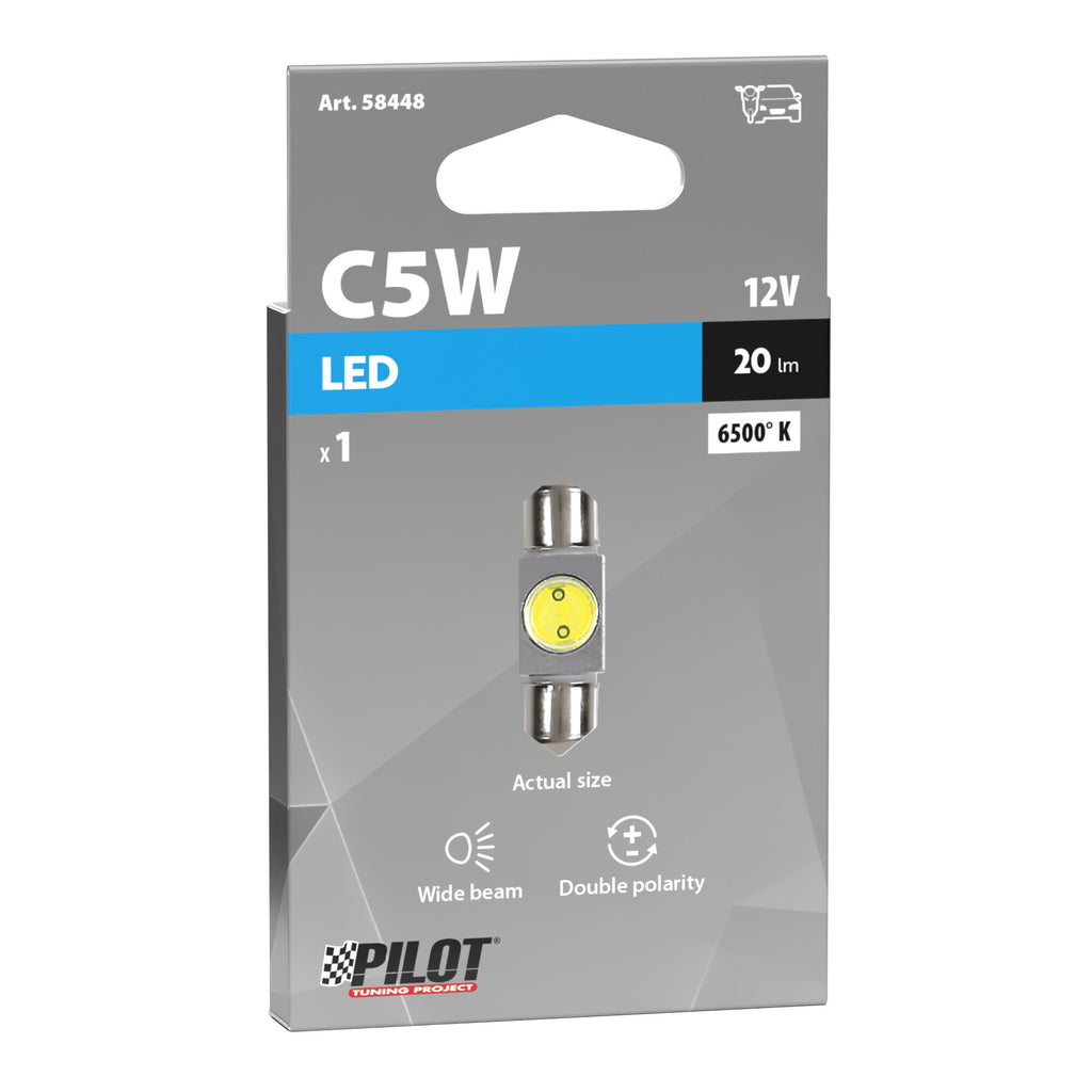 12V Led Series - 1 SMD x 2 chips - (C5W) - 10x36 mm - SV8,5-8 - 1 pz - Scatola - Bianco