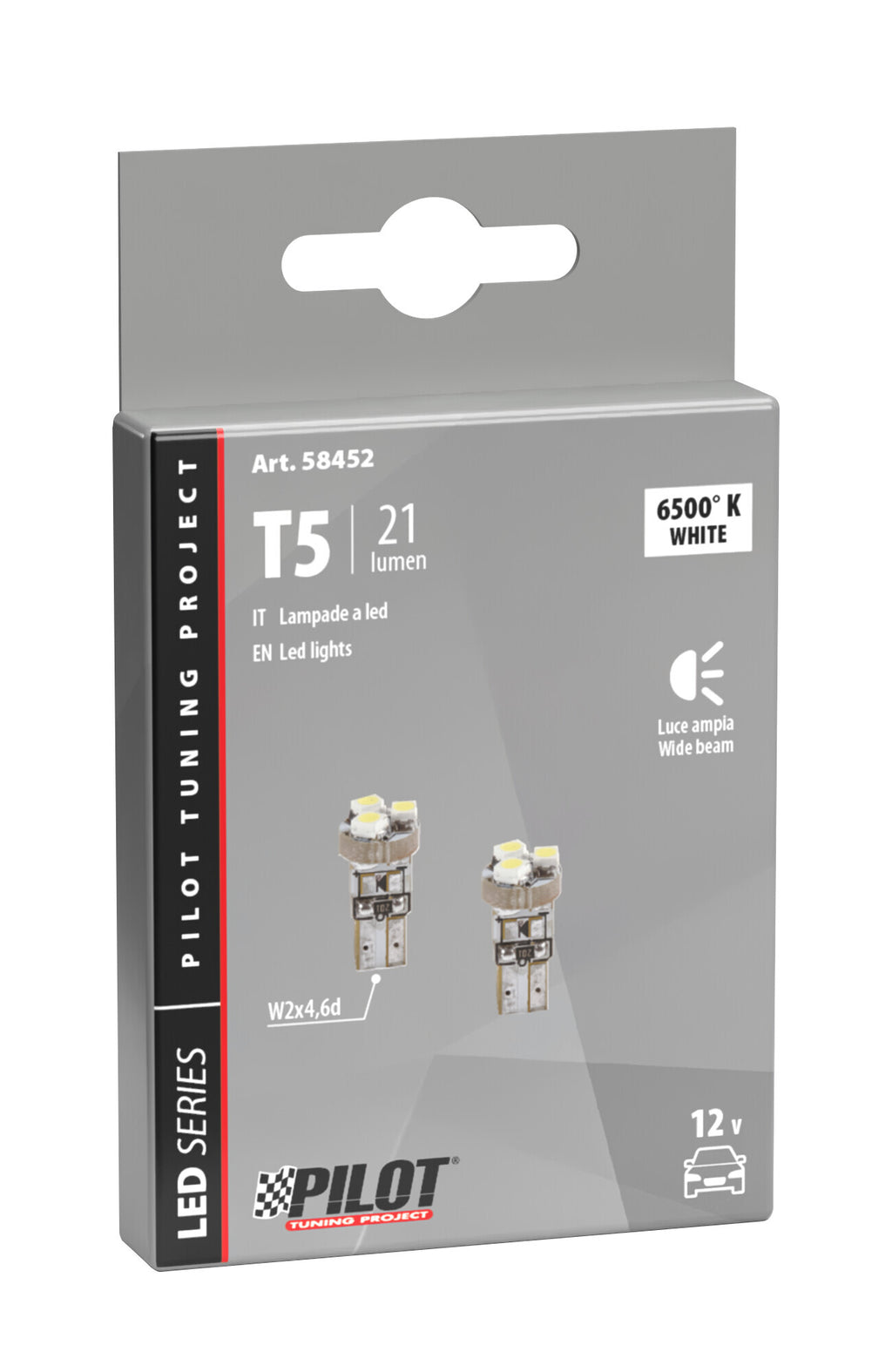 12V Hyper-Led 3 - 3 SMD x 1 chip - (T5) - W2x4,6d - 2 pz - Scatola - Bianco