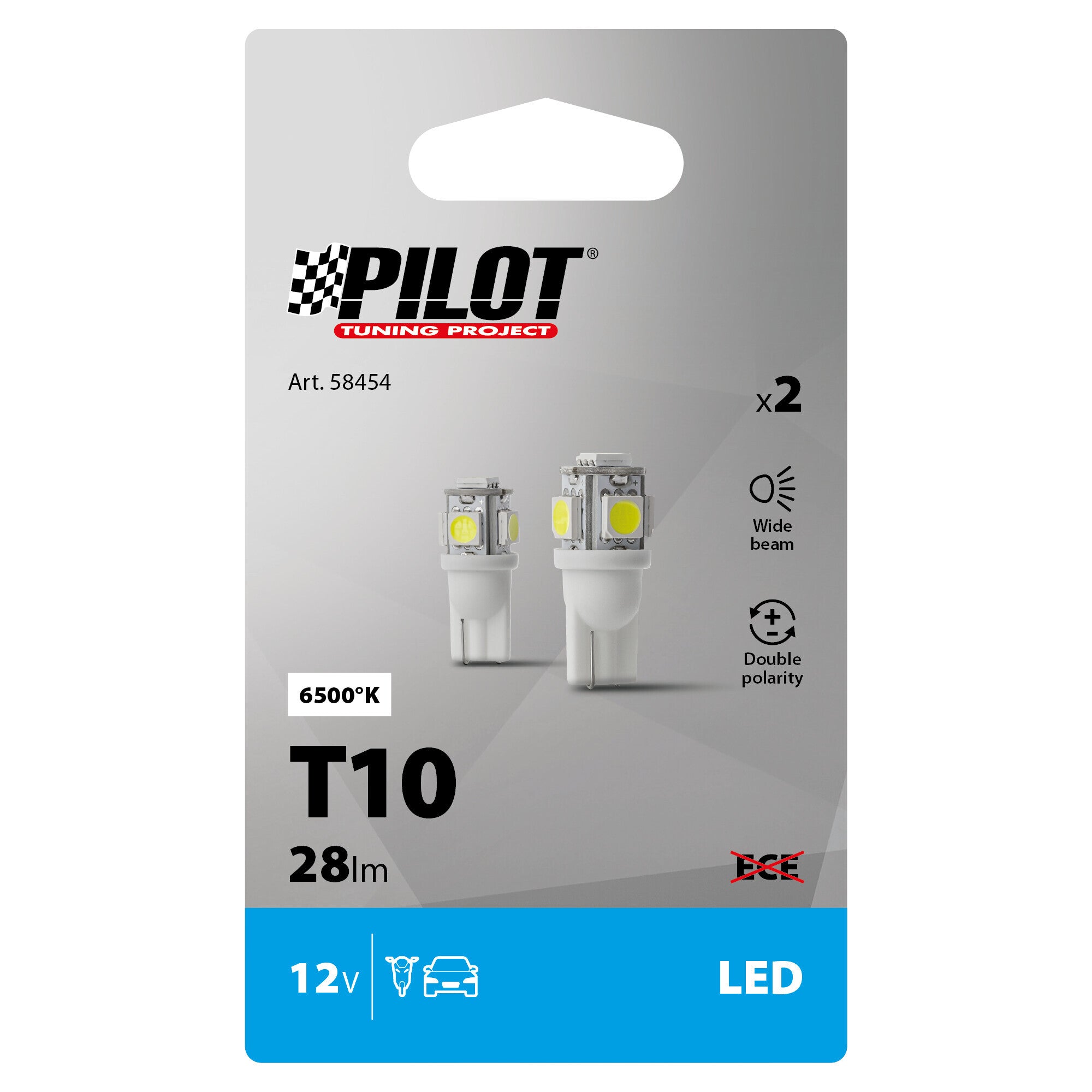 12V Hyper-Led 15 - 5 SMD x 3 chips - (T10) - W2,1x9,5d - 2 pz - Scatola - Bianco - Doppia polarità