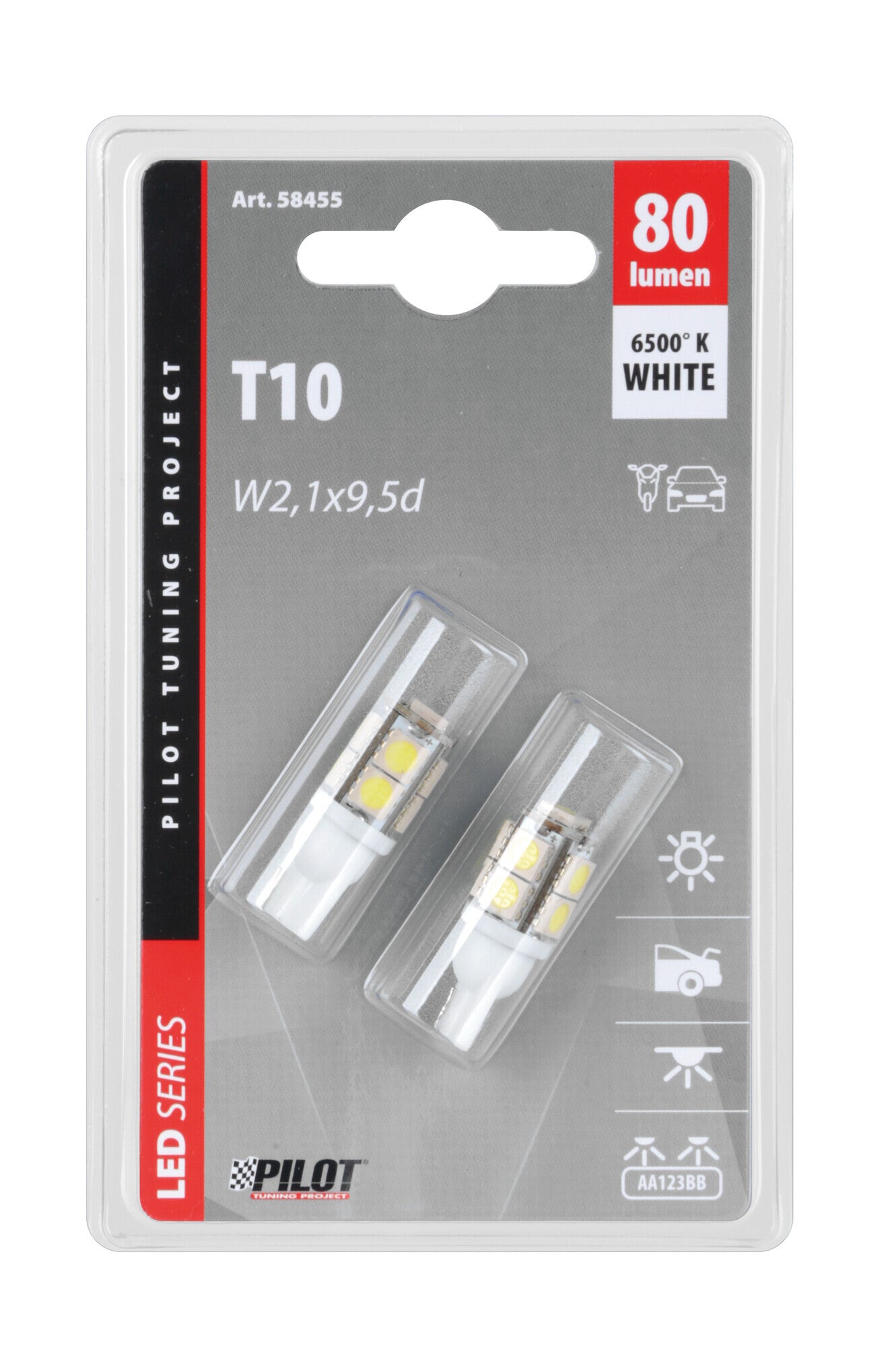 12V Hyper-Led 27 - 9 SMD x 3 chips - (T10) - W2,1x9,5d - 2 pz - D/Blister - Bianco - Doppia polarità