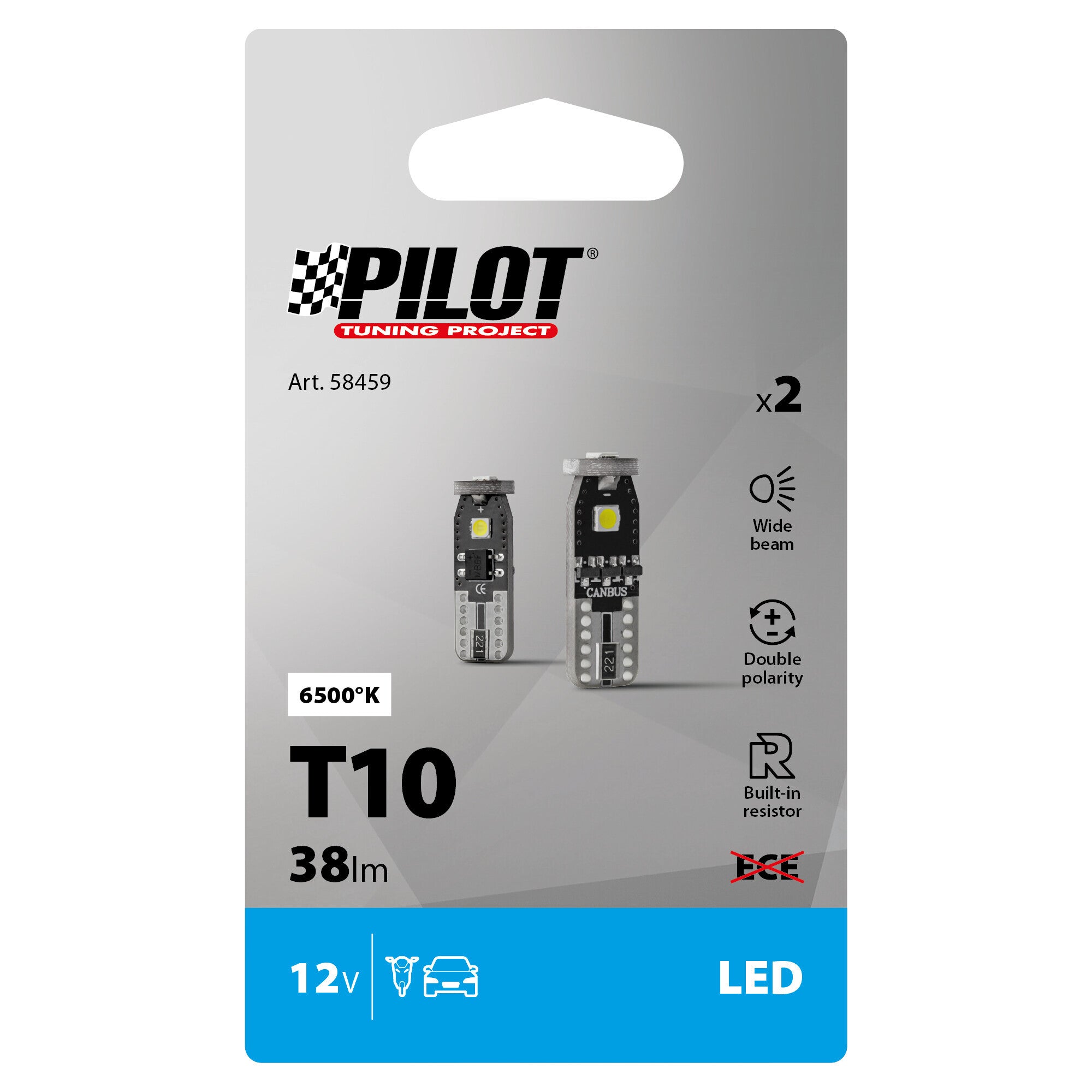12V Hyper-Led 9 - 3 SMD x 3 chips - (T10) - Trifocus - W2,1x9,5d - 2 pz - Scatola - Bianco - Doppia polarità - Resistenza incorporata