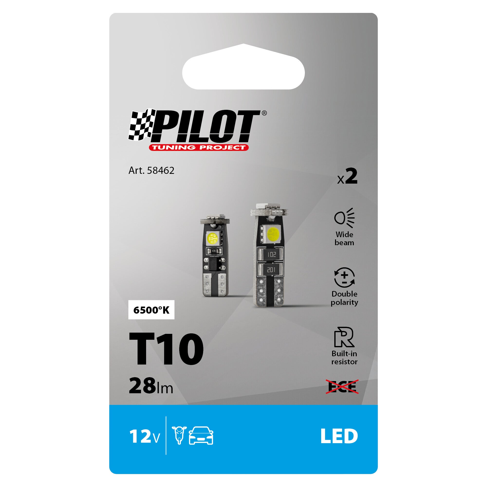 12V Hyper-Led 9 - 3 SMD x 3 chips - (T10) - Trifocus - W2,1x9,5d - 2 pz - Scatola - Bianco - Doppia polarità - Resistenza incorporata