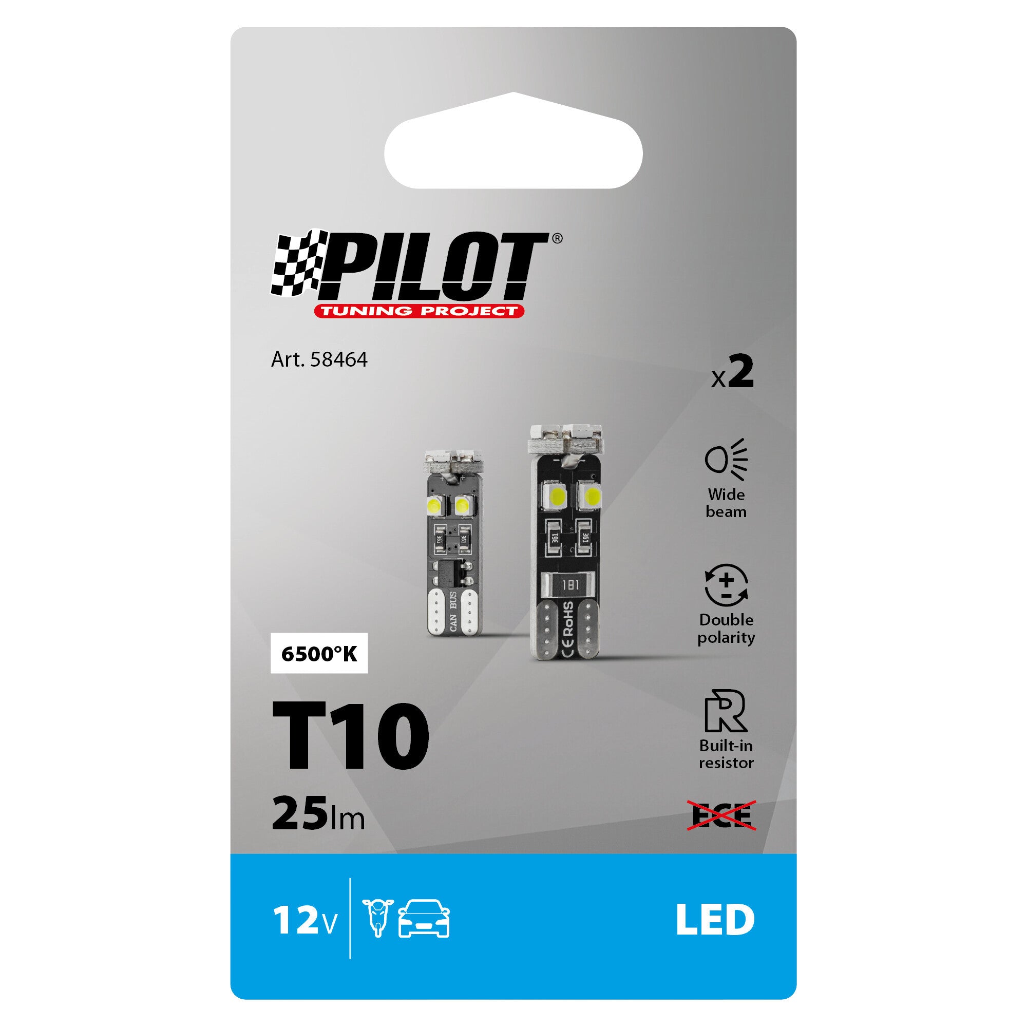 12V Hyper-Led 24 - 8 SMD x 3 chips - (T10) - Trifocus - W2,1x9,5d - 2 pz - Scatola - Bianco - Doppia polarità - Resistenza incorporata