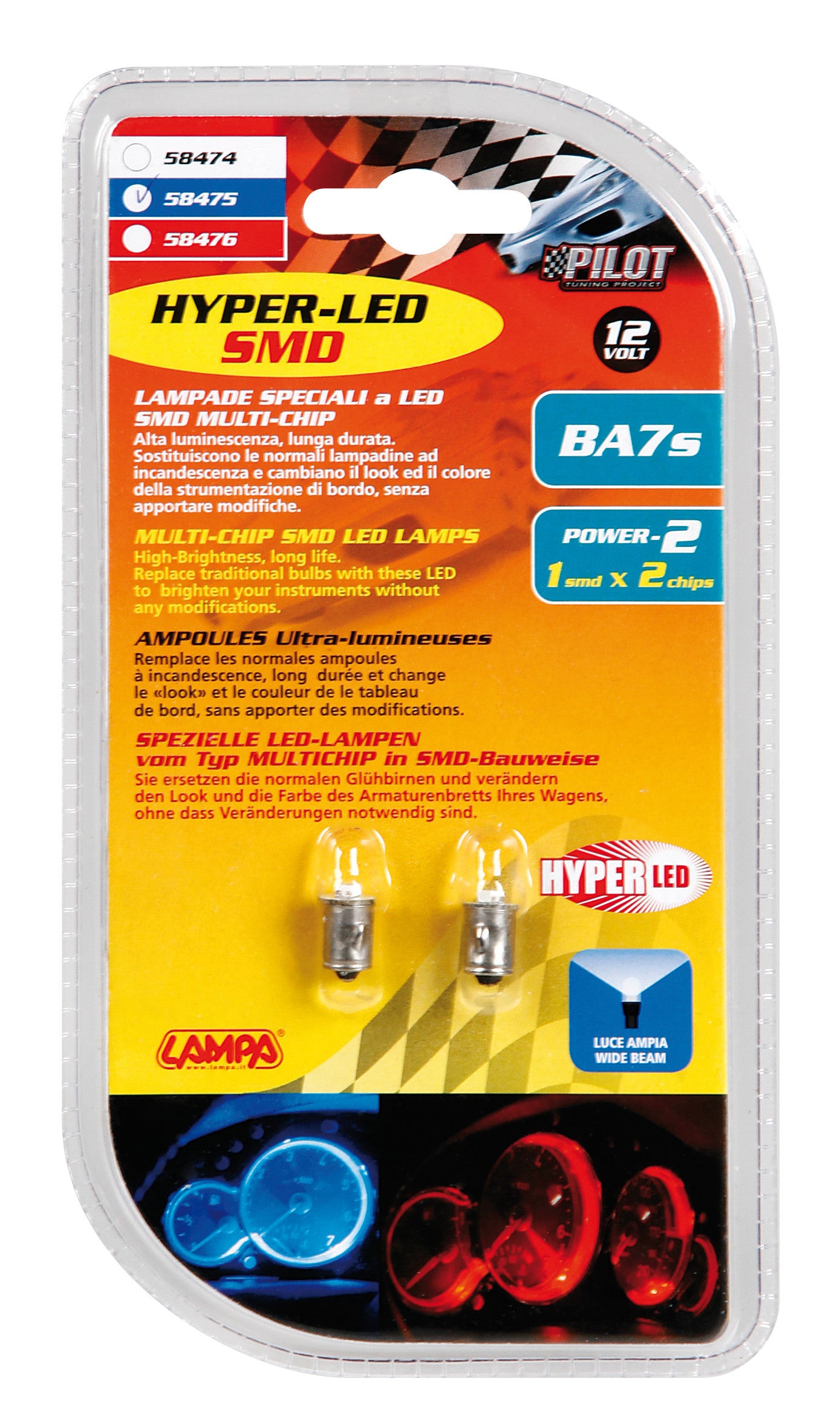 12V Hyper-Led 2 - 1 SMD x 2 chips - BA7s - 2 pz - D/Blister - Blu