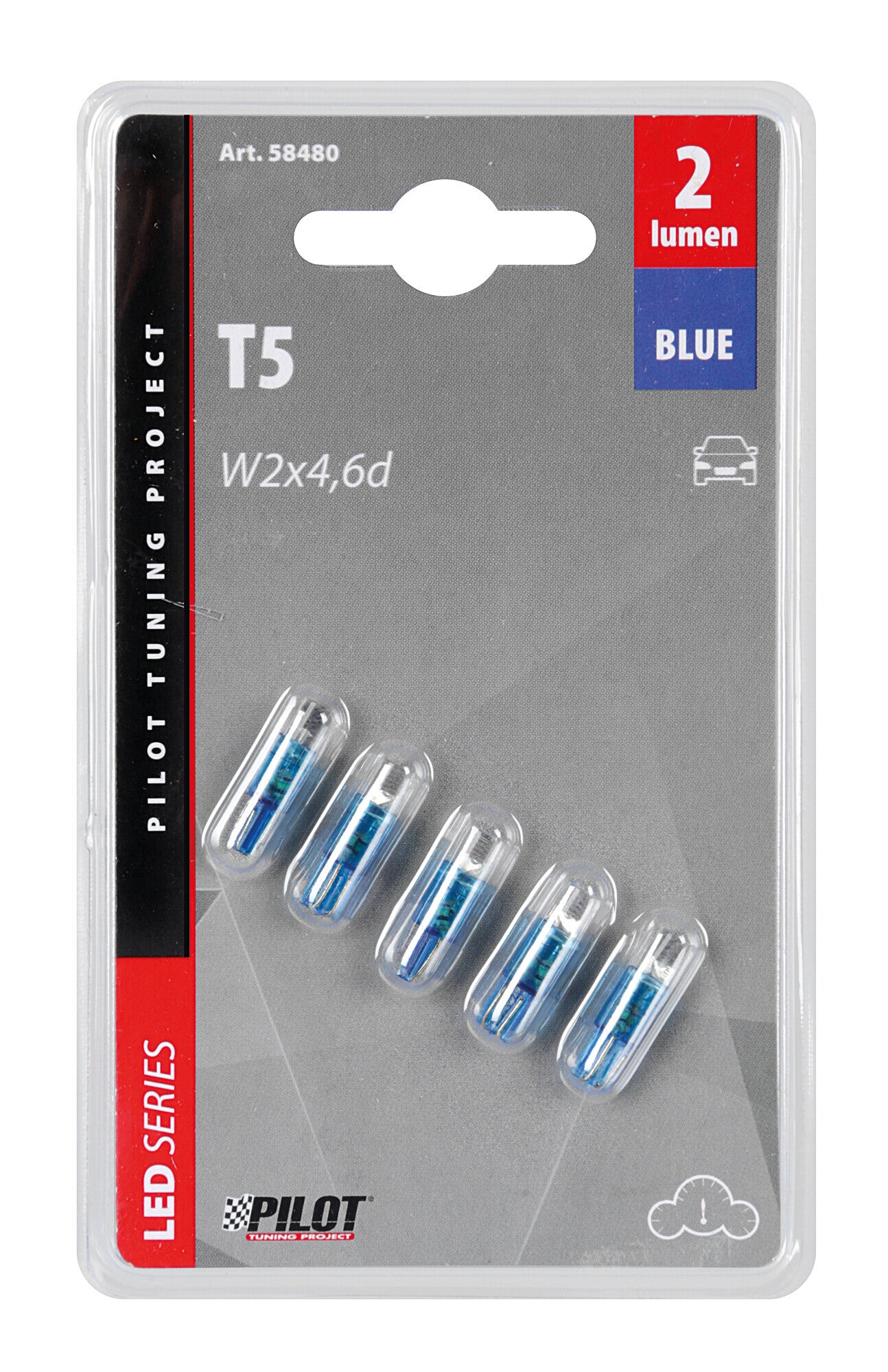 12V Kit Lampade cruscotto 1 Led - (T5) - W2x4,6d - 5 pz - D/Blister - Blu
