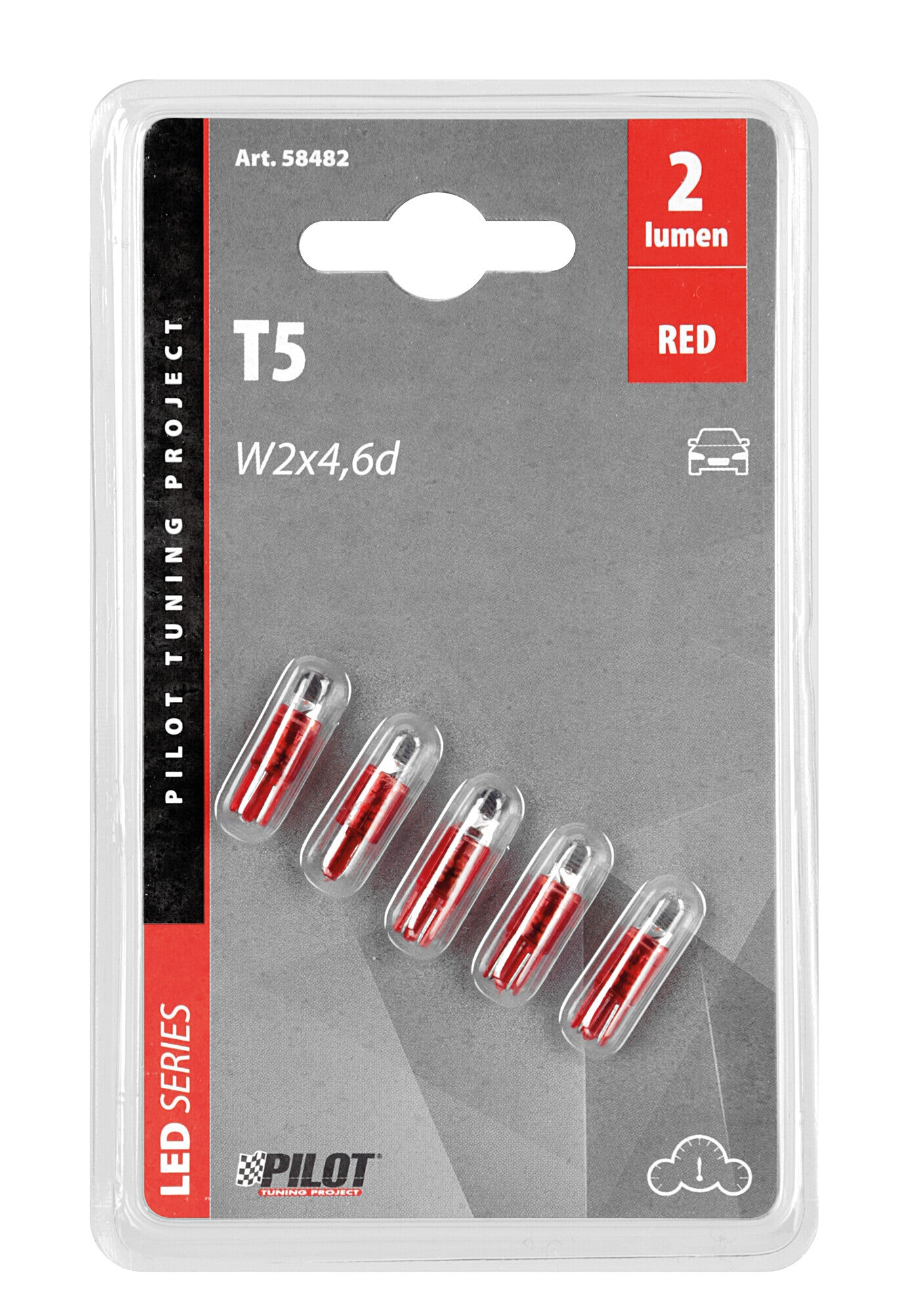 12V Kit Lampade cruscotto 1 Led - (T5) - W2x4,6d - 5 pz - Scatola - Rosso