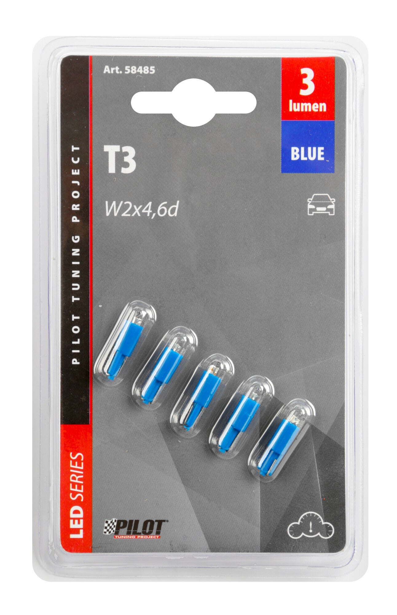 12V Kit Lampade cruscotto 1 Led - (T3) - W2x4,6d - 5 pz - D/Blister - Blu