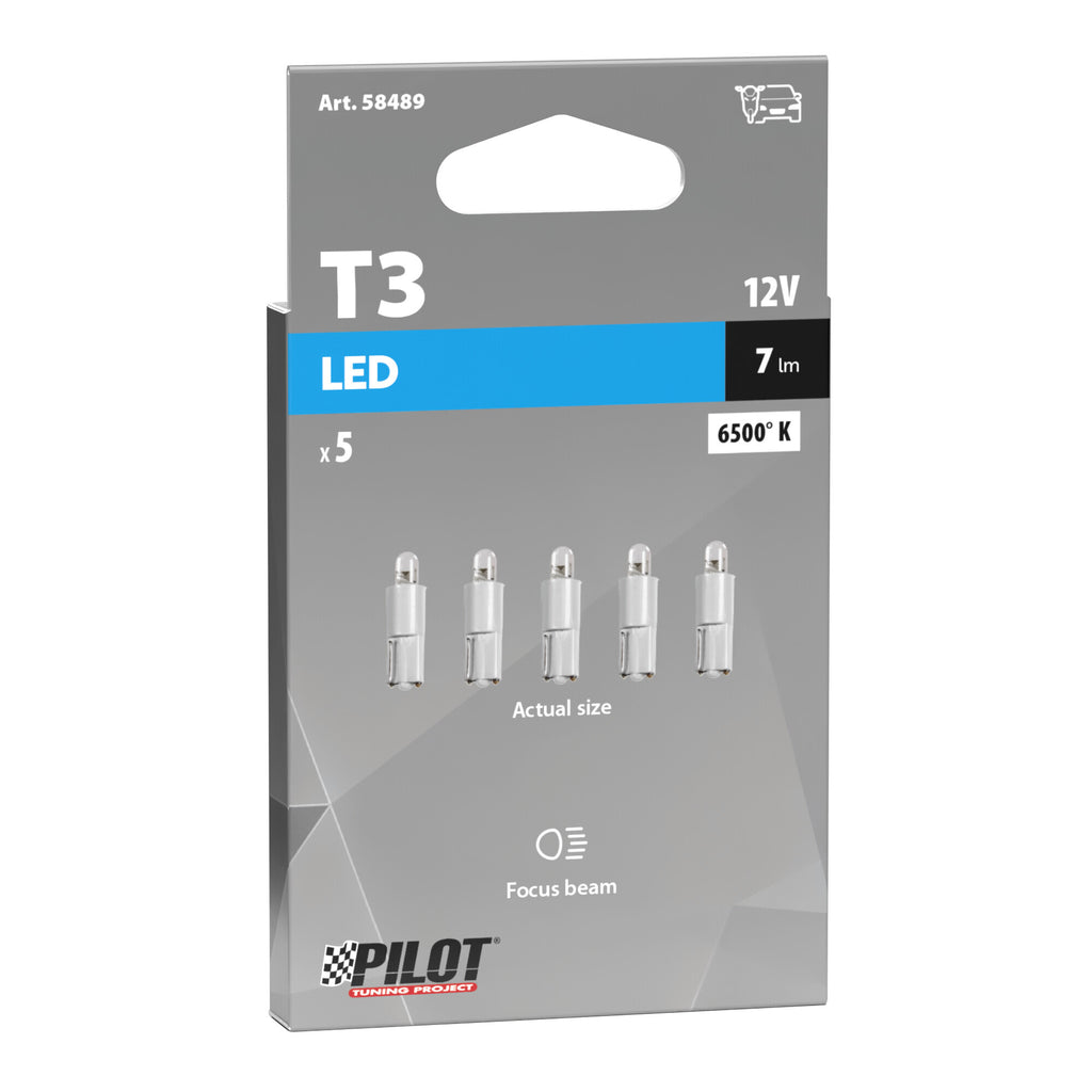 12V Kit Lampade cruscotto 1 Led - (T3) - W2x4,6d - 5 pz - Scatola - Bianco