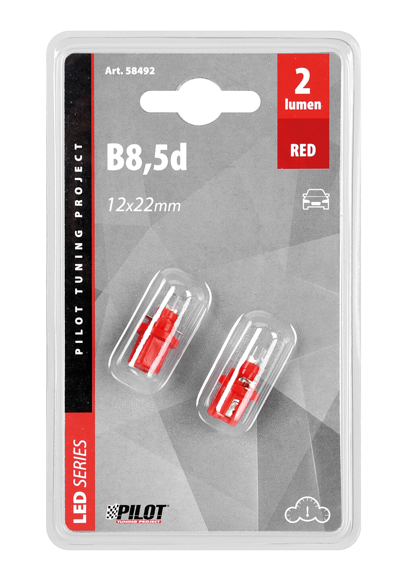 12V Lampada cruscotto 1 Led - B8,5d - 2 pz - Scatola - Rosso