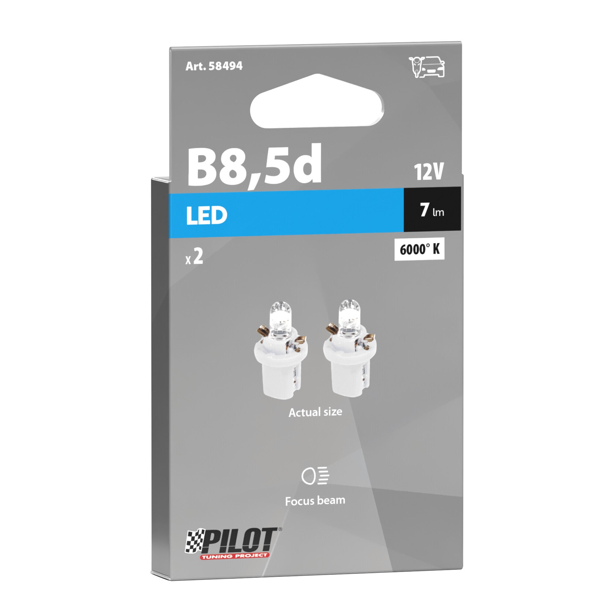 12V Lampada cruscotto 1 Led - B8,5d - 2 pz - Scatola - Bianco
