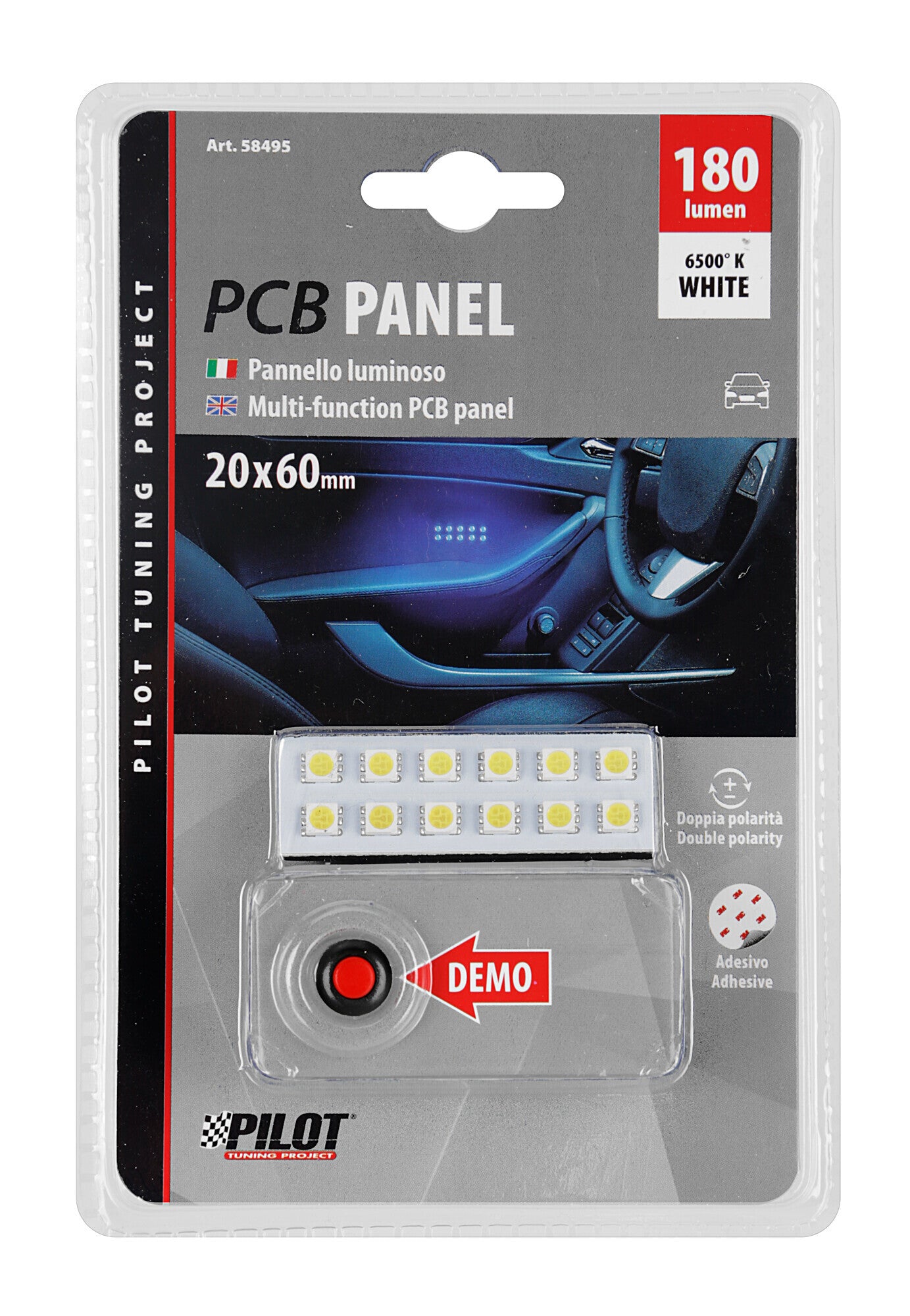 12V Hyper-Led - Pannello 12 Led - 20x60 mm - 1 pz - D/Blister - Bianco