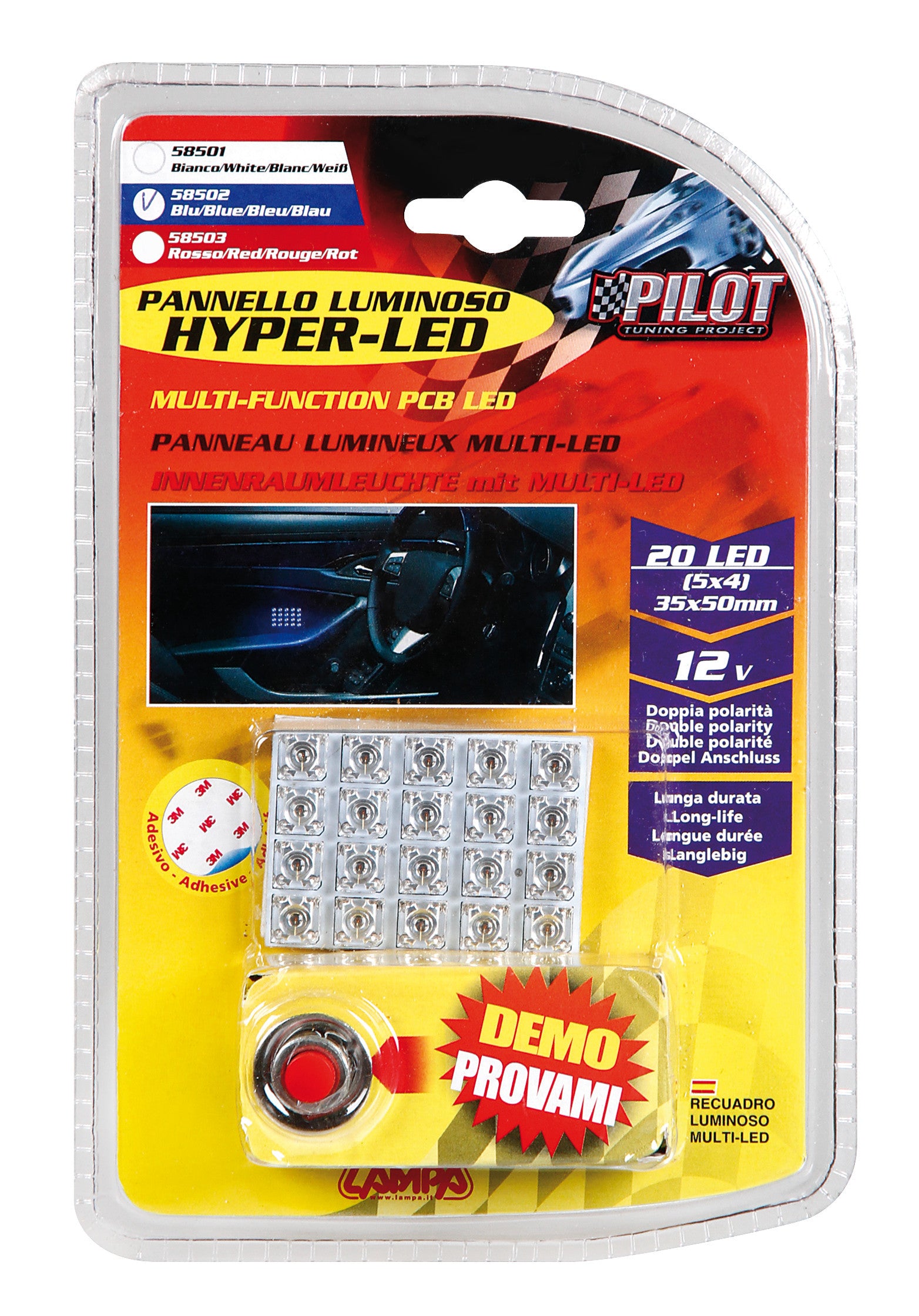 12V Hyper-Led - Pannello 20 Led - 35x50 mm - 1 pz - D/Blister - Blu